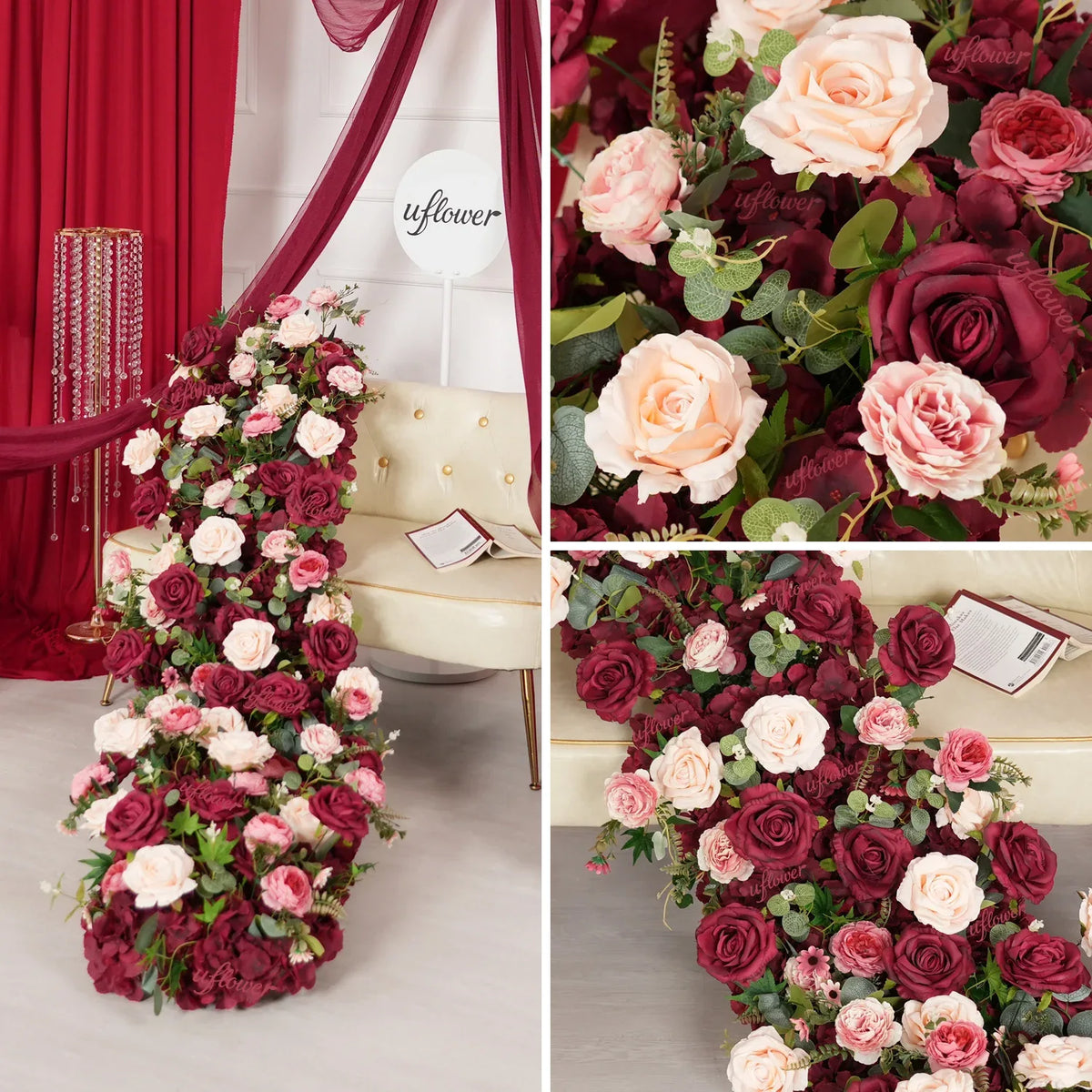 Uflower Artificial Red Rose Flower Row Wedding KT Backdrop Decor MC80124 - Uflower