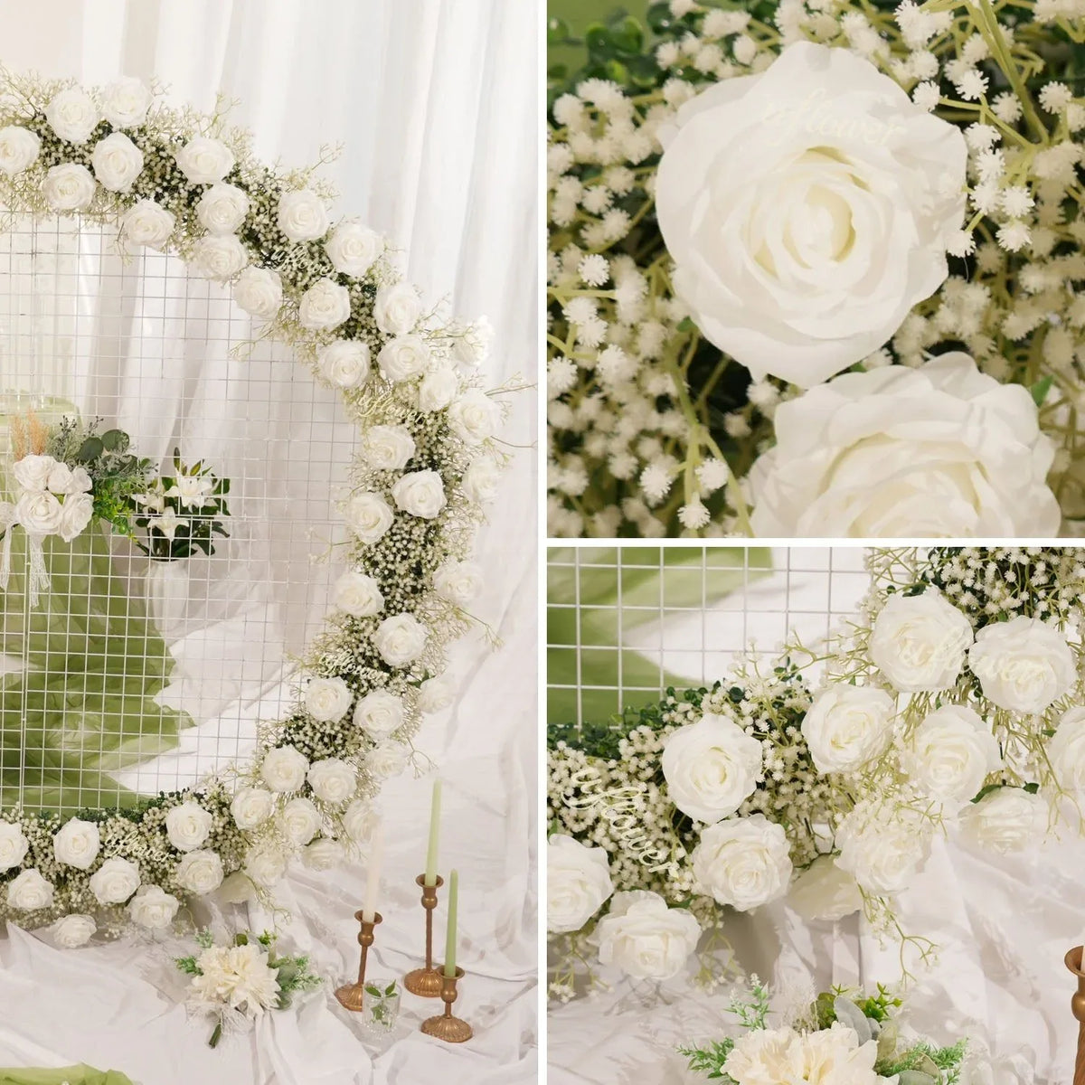 Uflower Baby's Breath Flower Arrangement Table Runner Round Arch SET80167 - Uflower