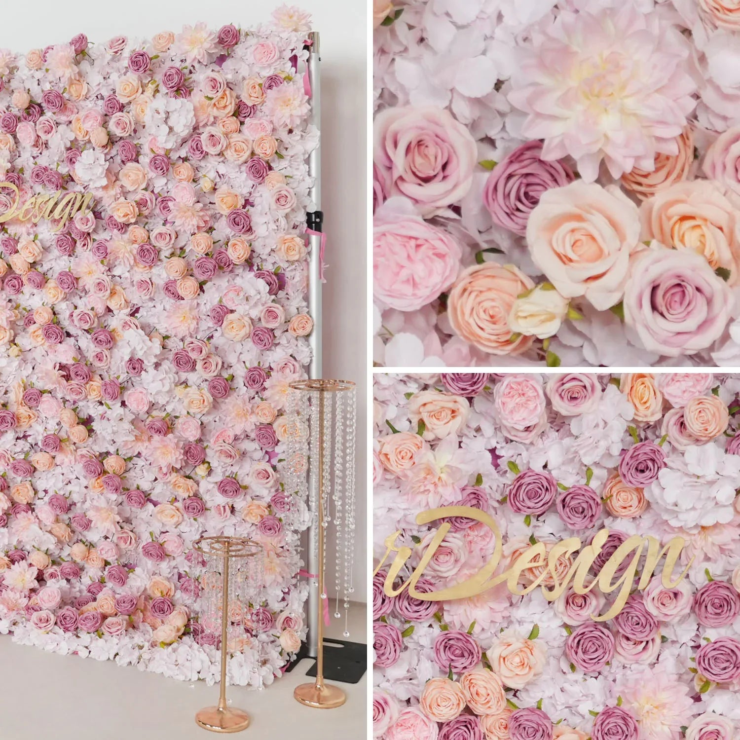 Uflower Artificial Pink Champagne Rose 5D Wedding Flower Wall SET80093 - Uflower