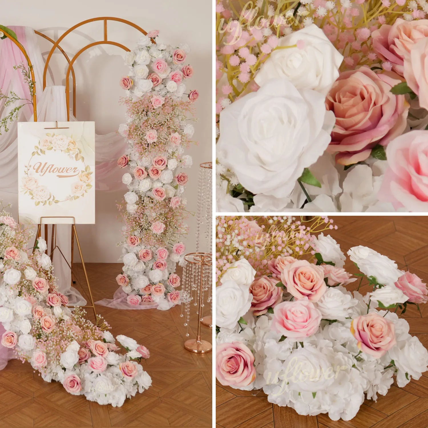 Uflower Baby Breath Pink Sofa Table Runner Floor Flower Arrangement MC80209-01