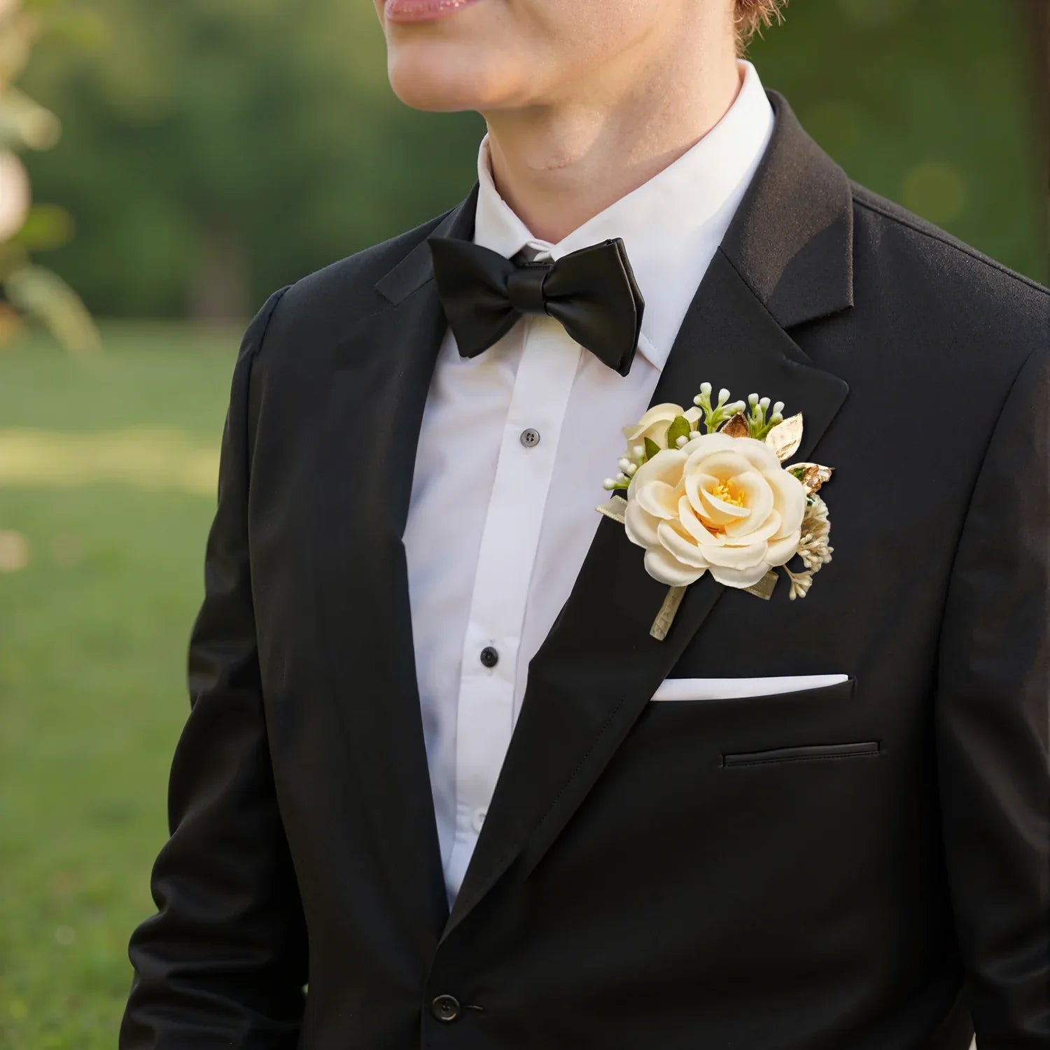 Uflower Champagne Series Bride Bouquet Wrist Corsage Groom Boutonniere Wedding Event Supplies SET80080-10 - Uflower