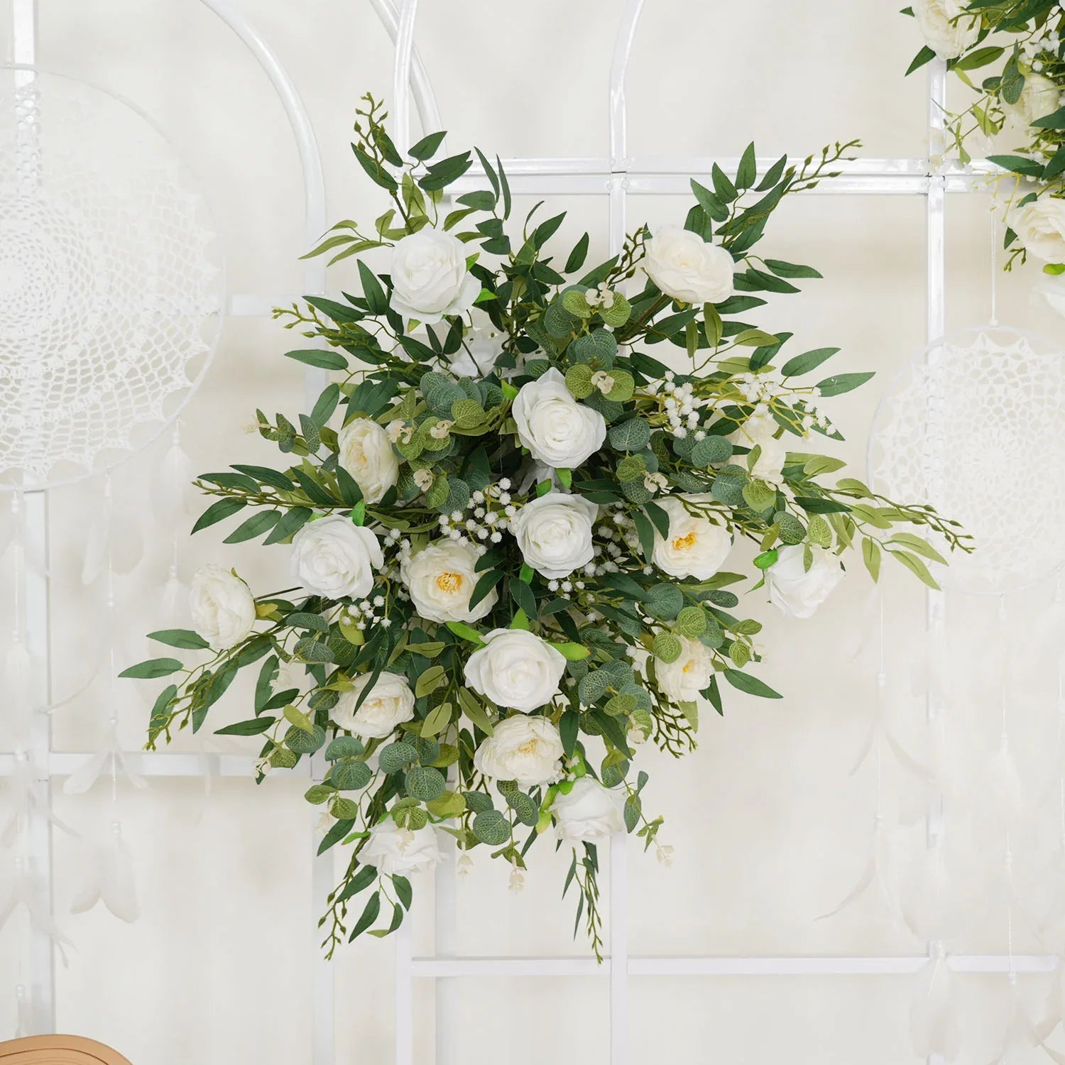 Uflower Artificial White Green Wedding KT Backdrop Flower Row Decor SET80066 - Uflower