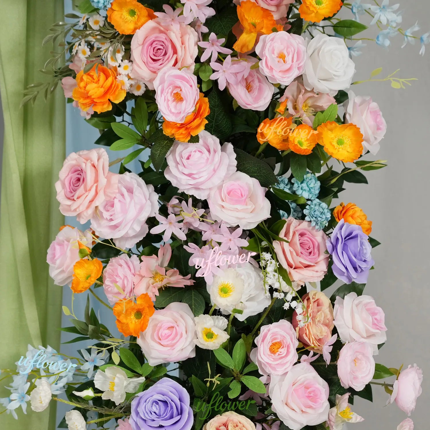 Uflower Pink Orange Greenery Floral Horn Arch Wedding Party Backdrop Decor SET80234