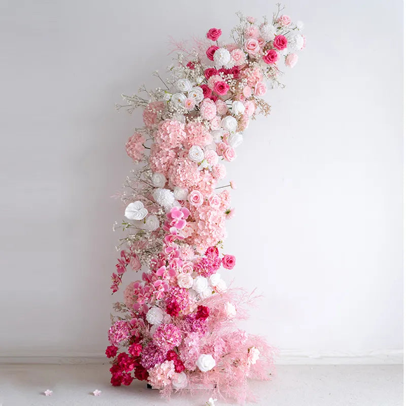 Uflower Pink White Horn Arch Floral Arrangement Wedding Backdrop Props SET80103