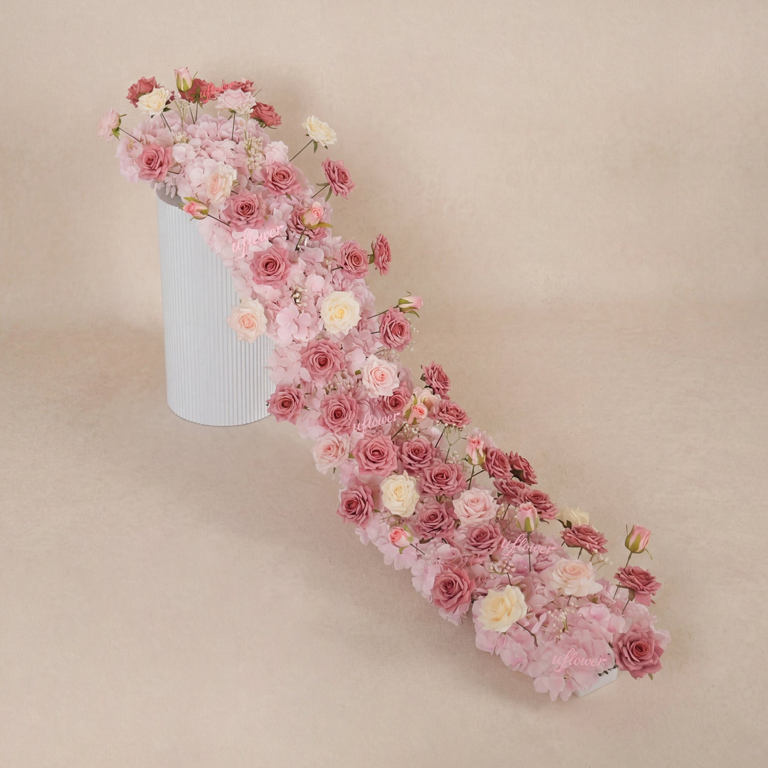 Uflower Pink Rose Floral Square Arch Wedding Party Backdrop Decoration SET80236