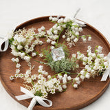 Uflower White Series With Greenery Bride Bouquet Wrist Corsage Groom Boutonniere Wedding Event Supplies SET80080-12 - Uflower