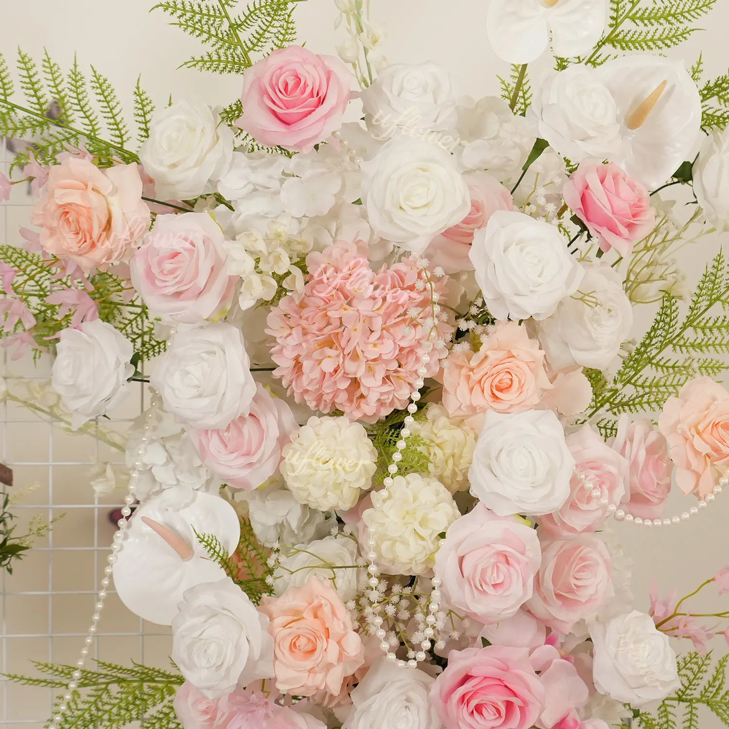 Uflower White Pink Floral Arrangement Wedding Party Arch Backdrop Decor SET80216