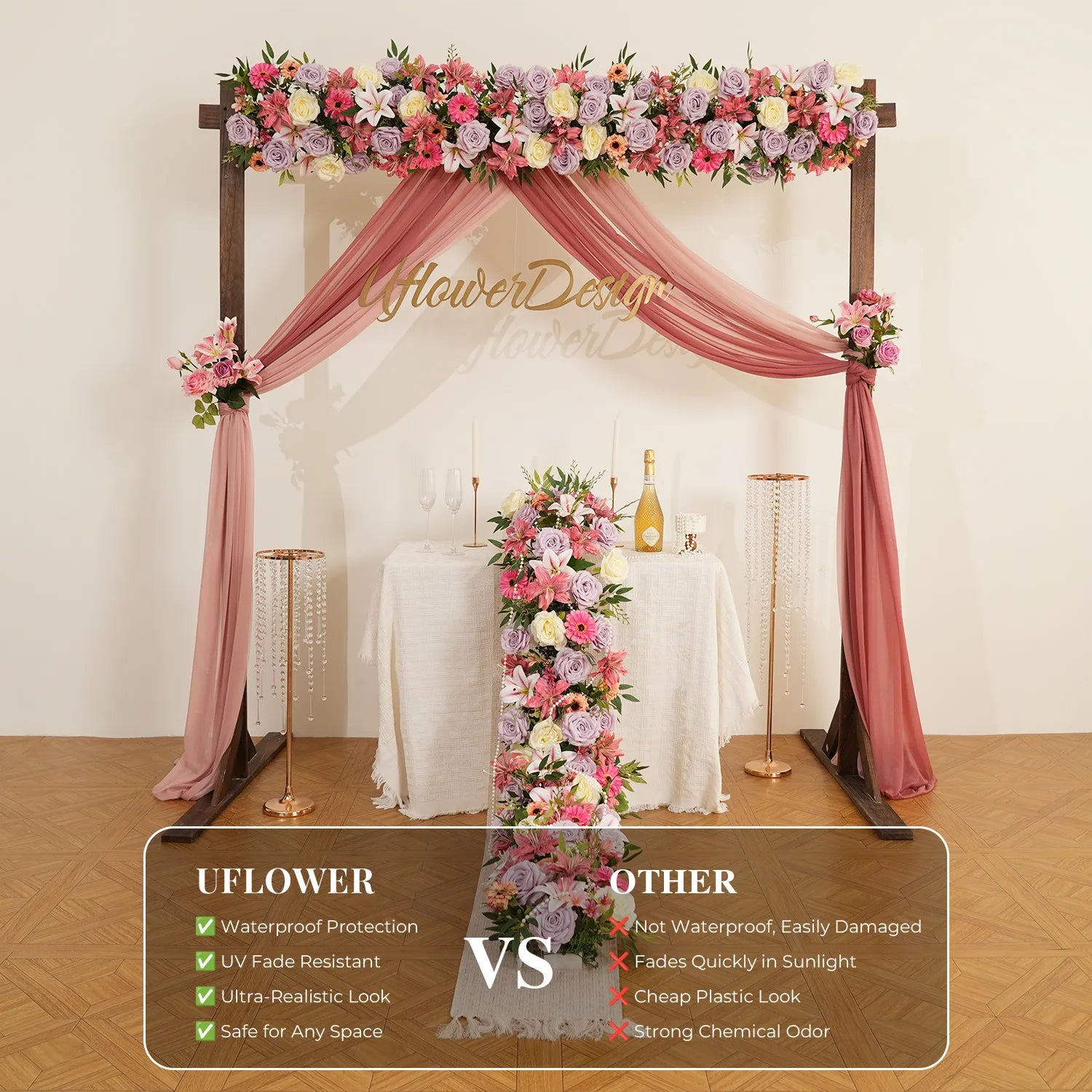 Uflower Artificial  Roses Purple Mixcolor Series Wedding Flower Row Decorate MC80248-01