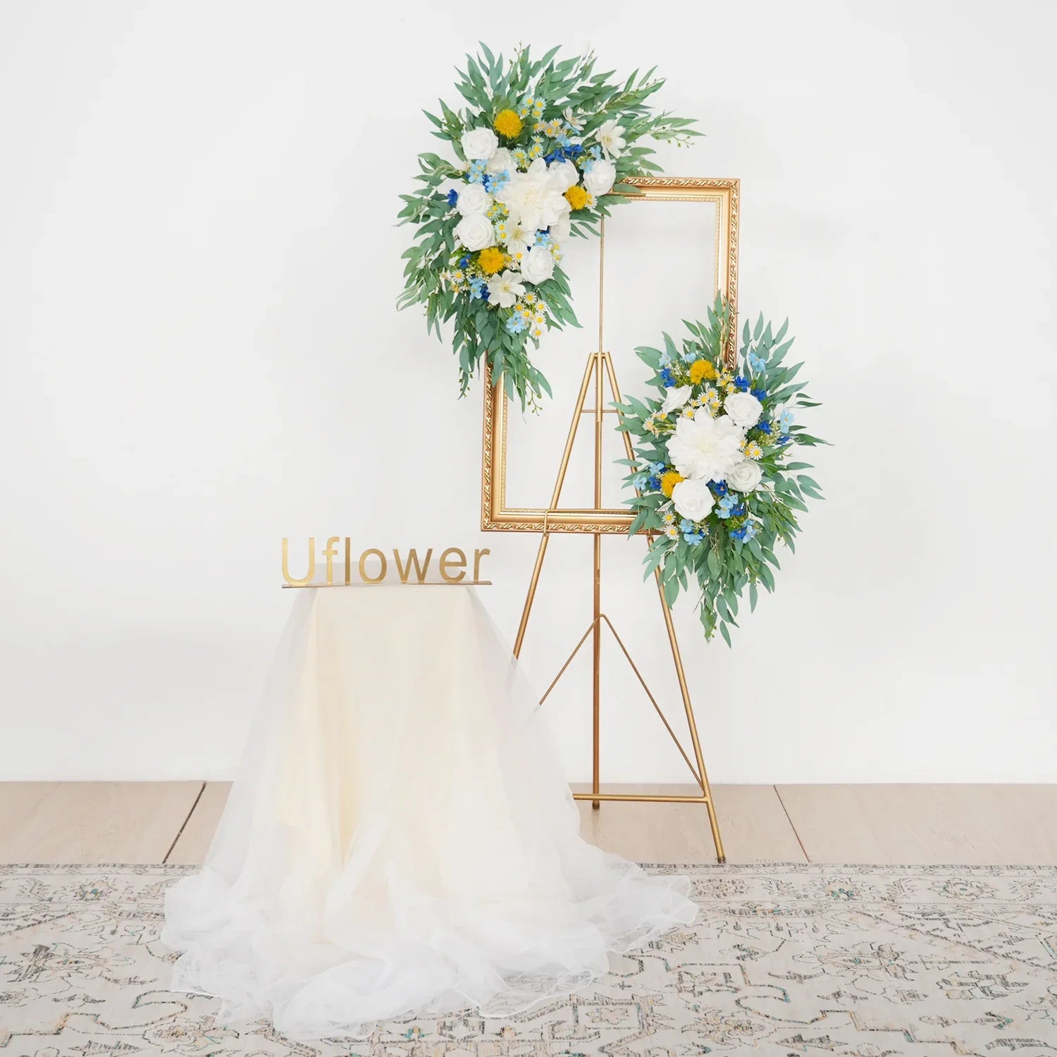 Uflower Rose Green White Flower Willow Leaf Wedding Welcome Flower Floral Decor SET80076 - Uflower