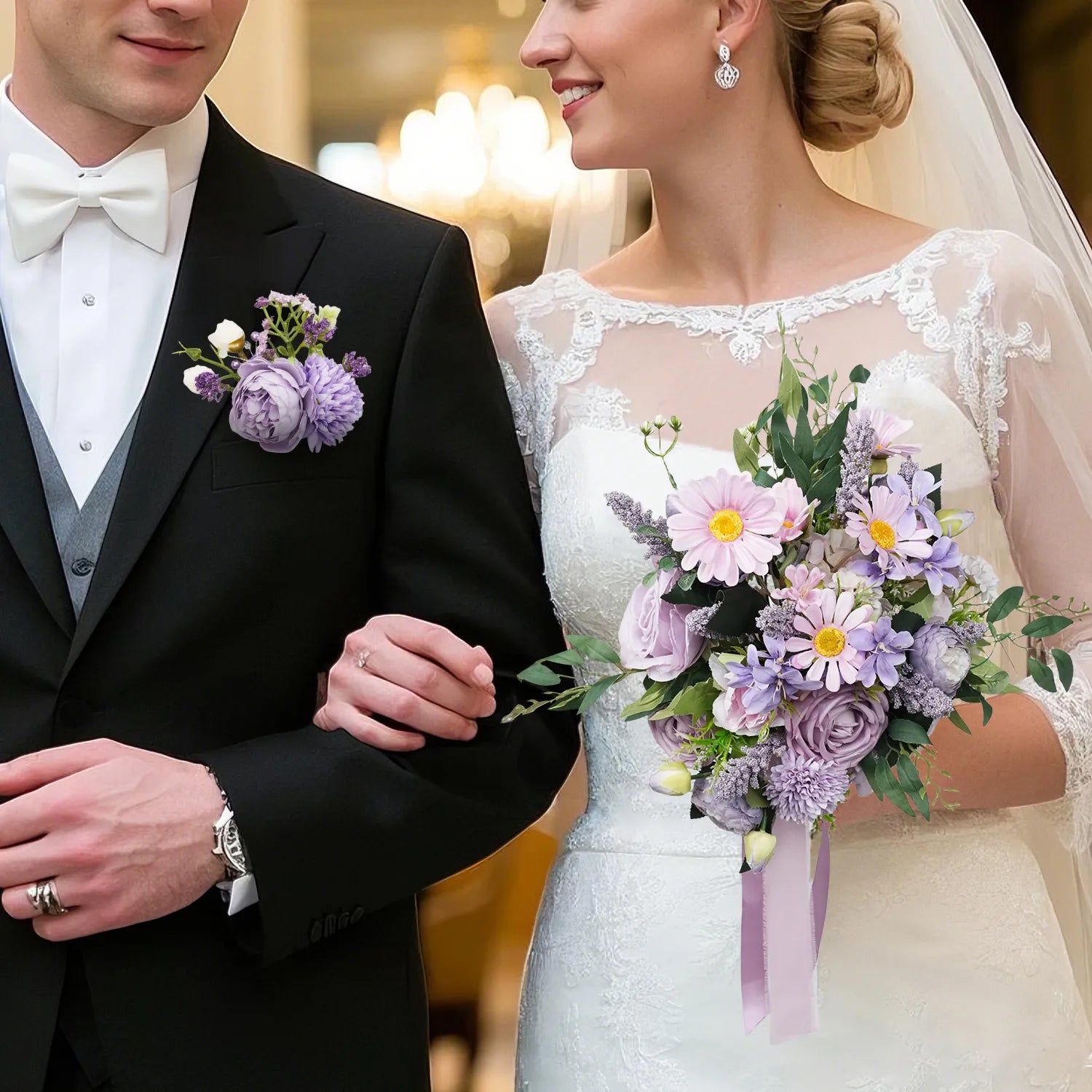 Uflower Boutonnieres in Lilac with Card MG80004-02*6