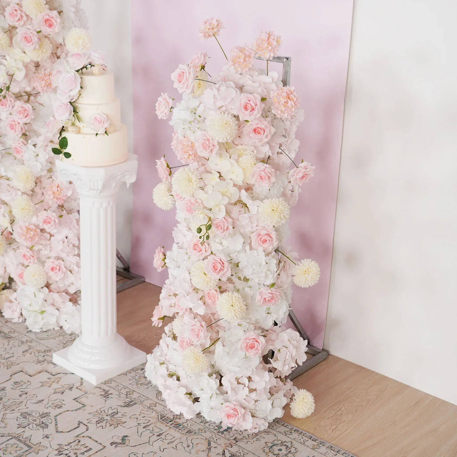 Uflower Pink Rose Orchid Pompoms Wedding Background Arch KT Board Decorative Flower SET80085 - Uflower