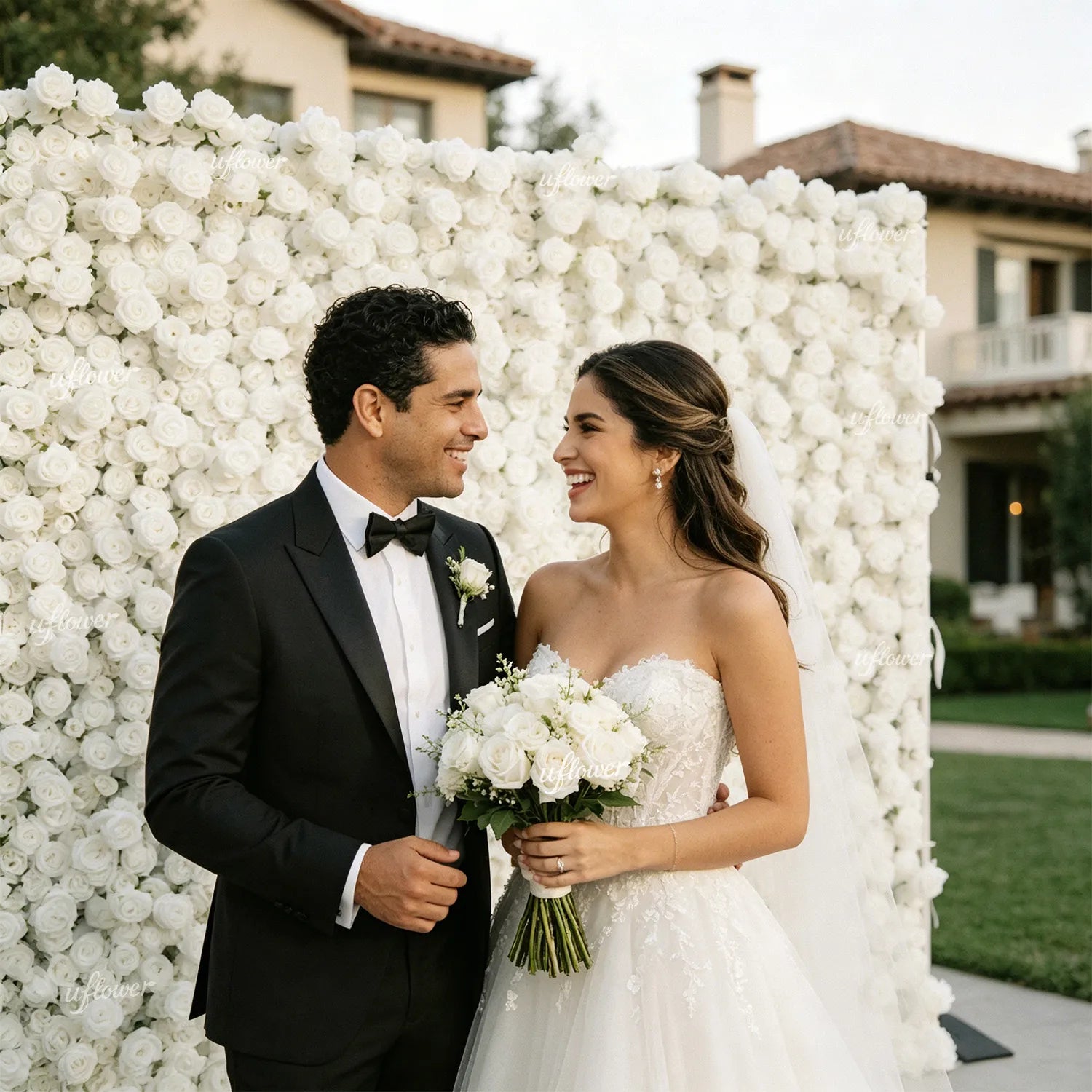 Uflower White Flower Wall Wedding Party Decoration & Event Backdrop SET80253-01