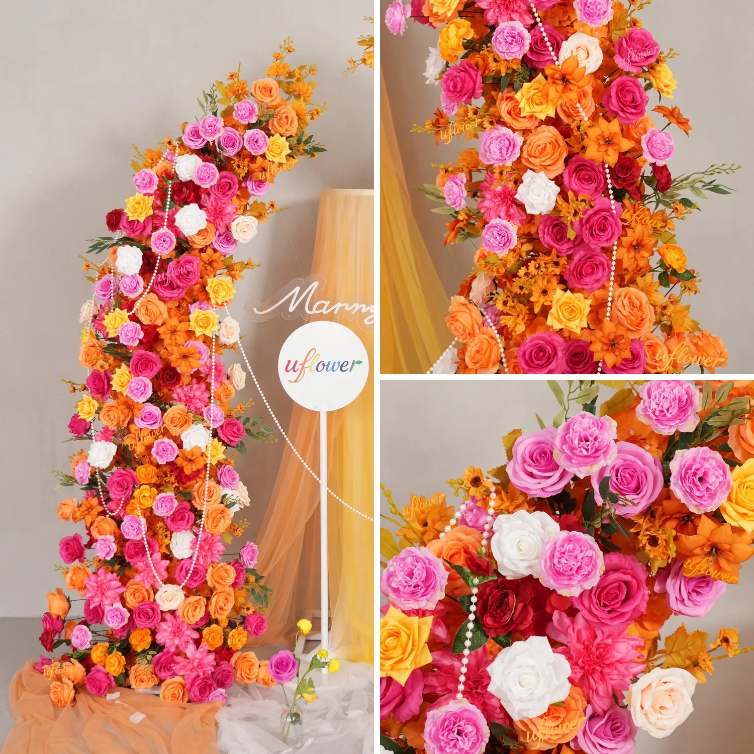 Uflower Orange-Rose Horn Arch Wedding Backdrop Party Event Decor Props SET80235