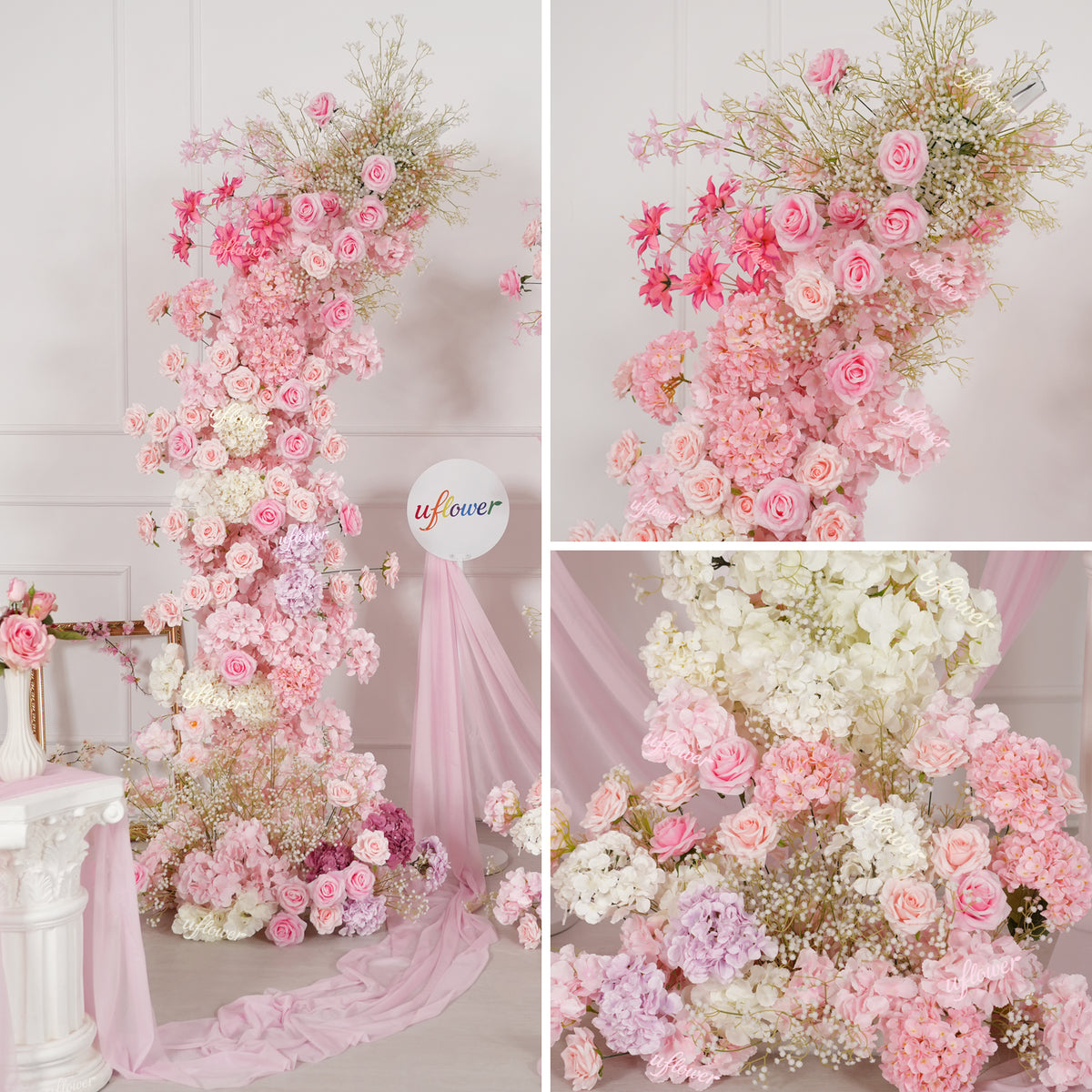 Uflower Décoration d'arche florale rose et blanche pour fête de mariage SET80238