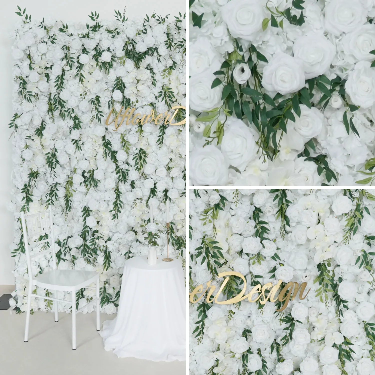 Uflower Artificial White Rose 5D Wedding Flower Wall SET80095 - Uflower
