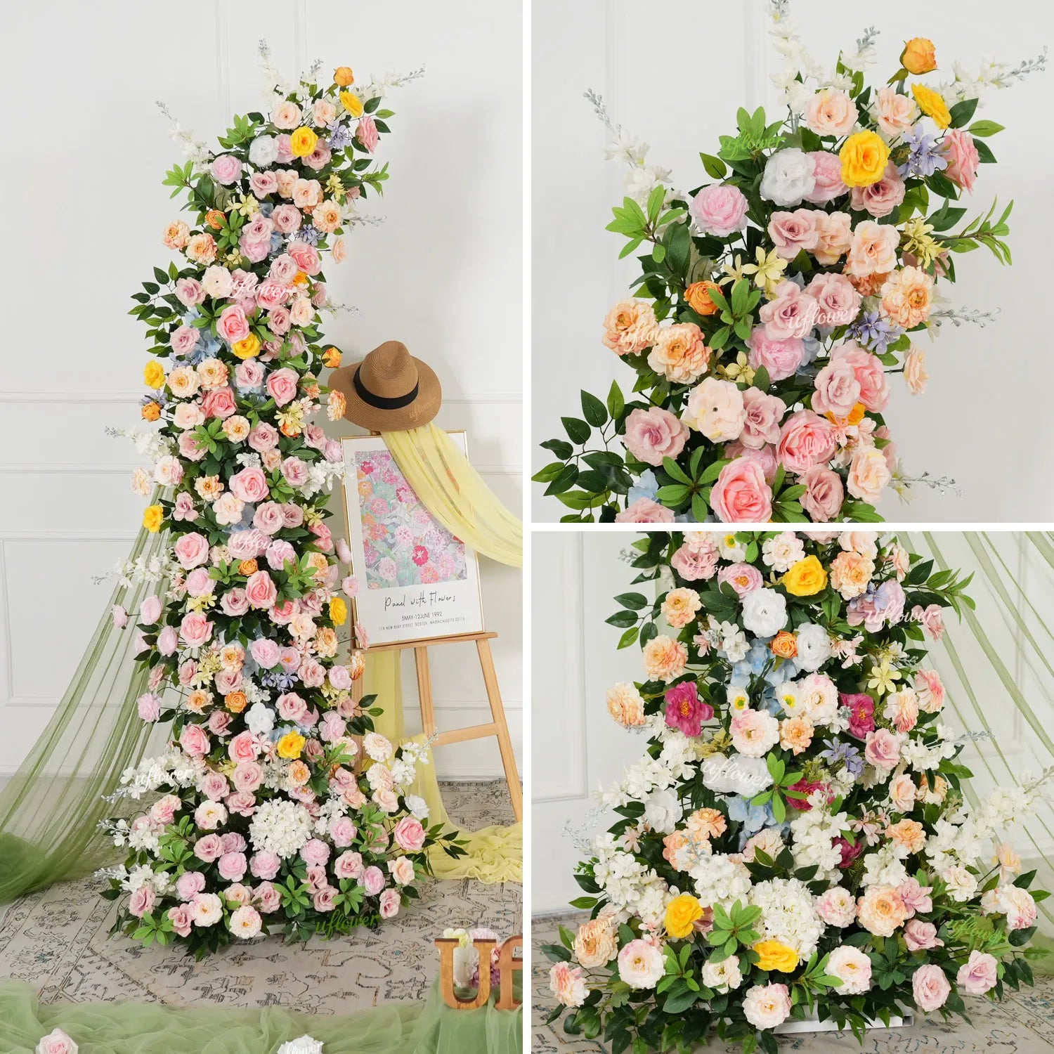 Uflower Colorful Floral Arrangement Horn Arch Wedding Backdrop Props SET80242-01