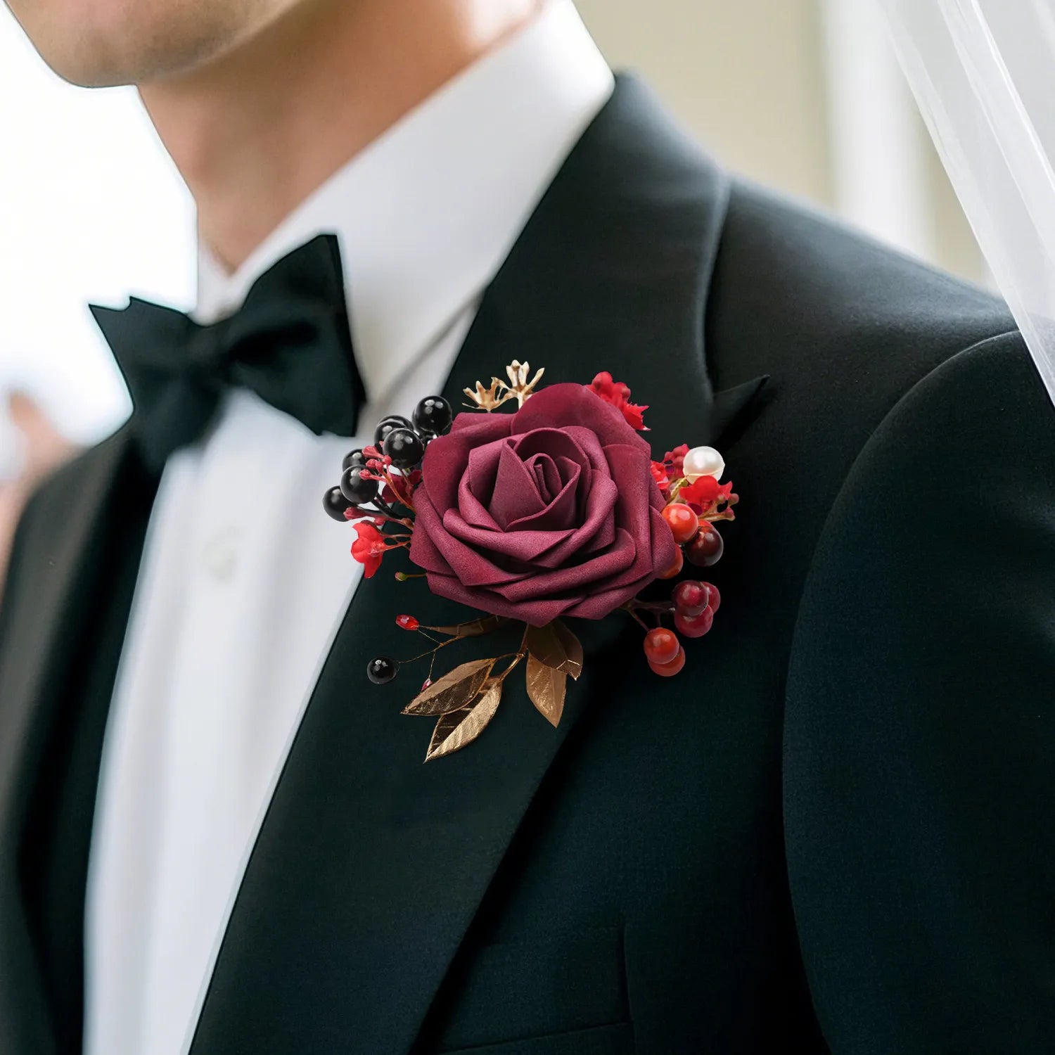 Uflower Boutonnieres in Burgundy MG80011-02*6