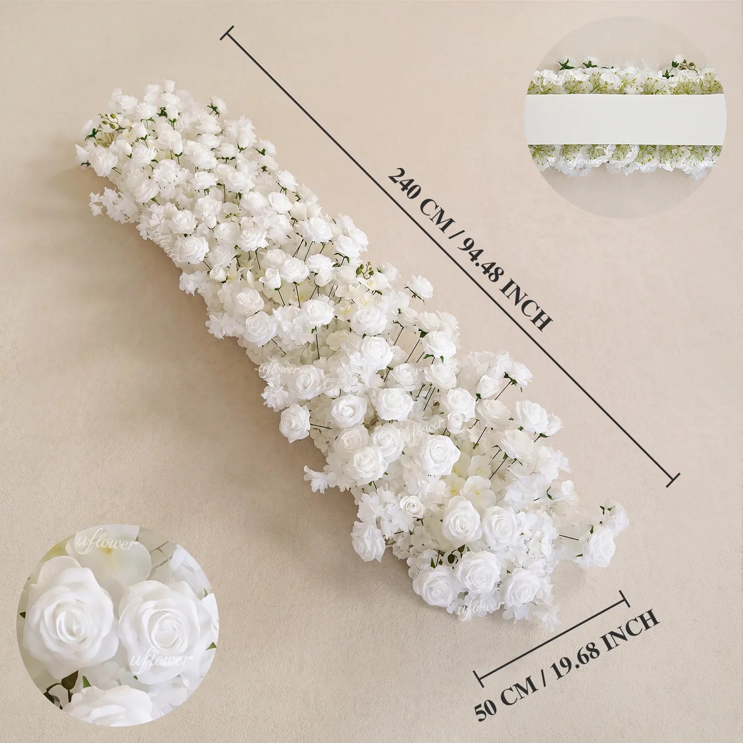 Uflower White Rose Flower Row Wedding Background Square Arch SET80256-01