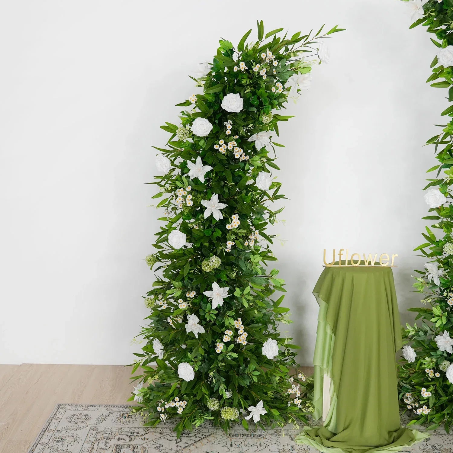 Uflower Outdoor Wedding Backdrop Horn Arch Decor Green Leaves Floral Arrangement SET80098 - Uflower