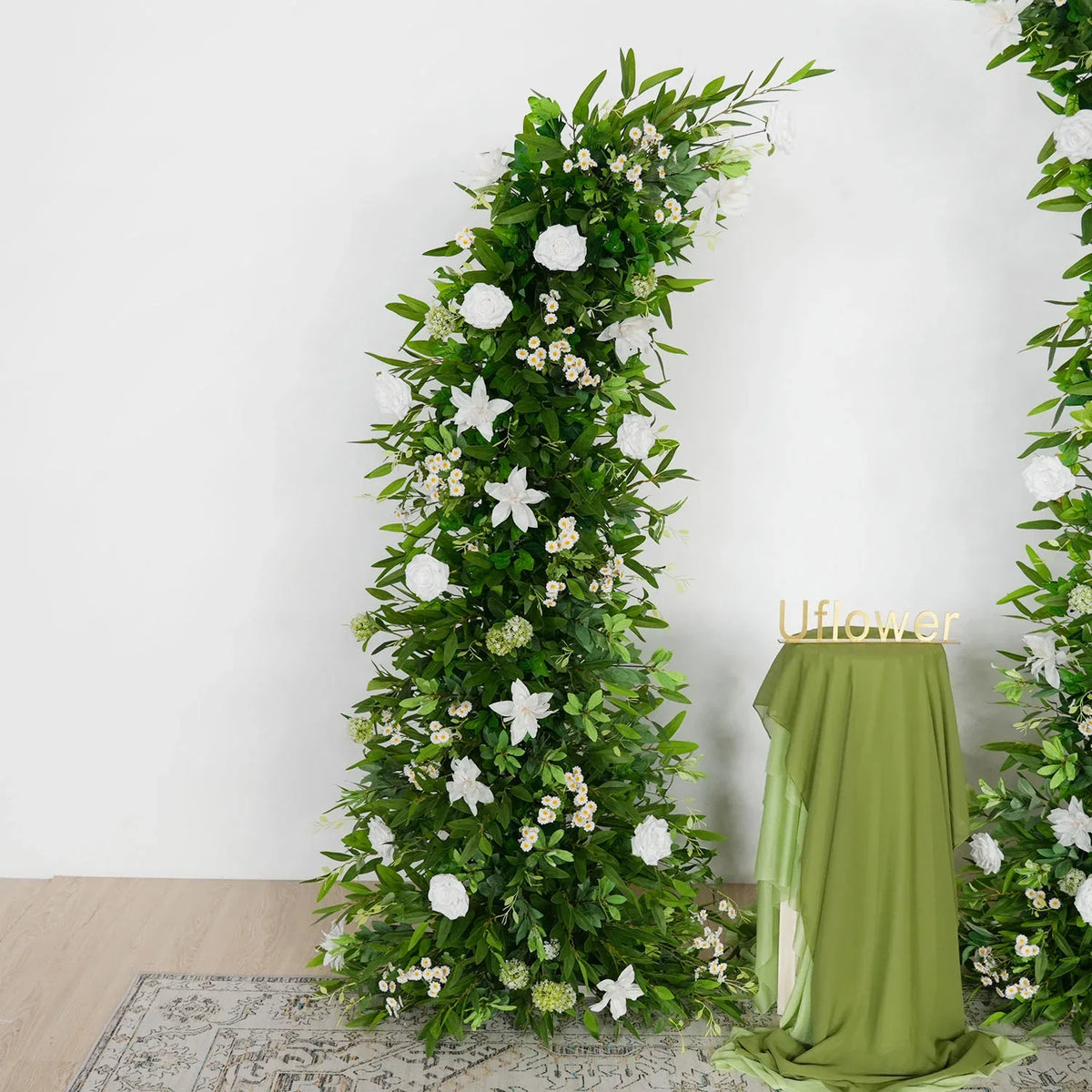Uflower Outdoor Wedding Backdrop Horn Arch Decor Green Leaves Floral Arrangement SET80098 - Uflower