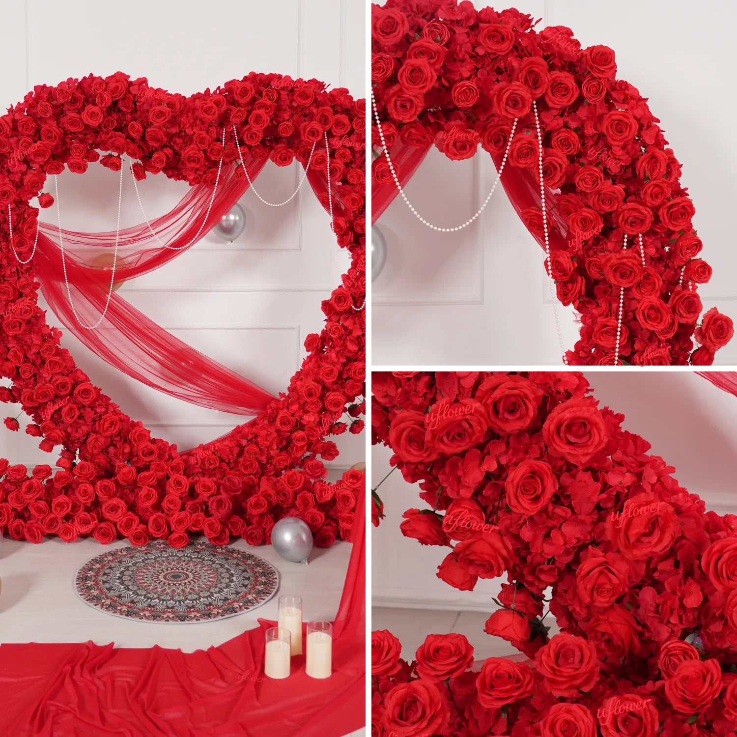 Uflower Red Rose Wedding Arch Heart Arch Decor SET80237