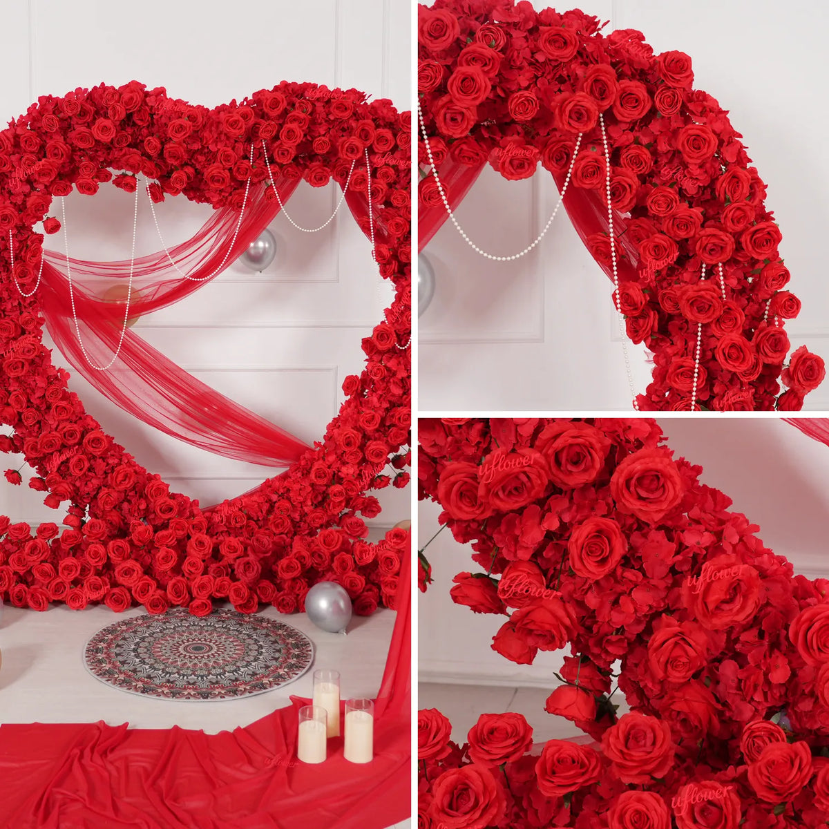 Uflower Rose Rouge Arche de Mariage Décoration Arche Cœur SET80237