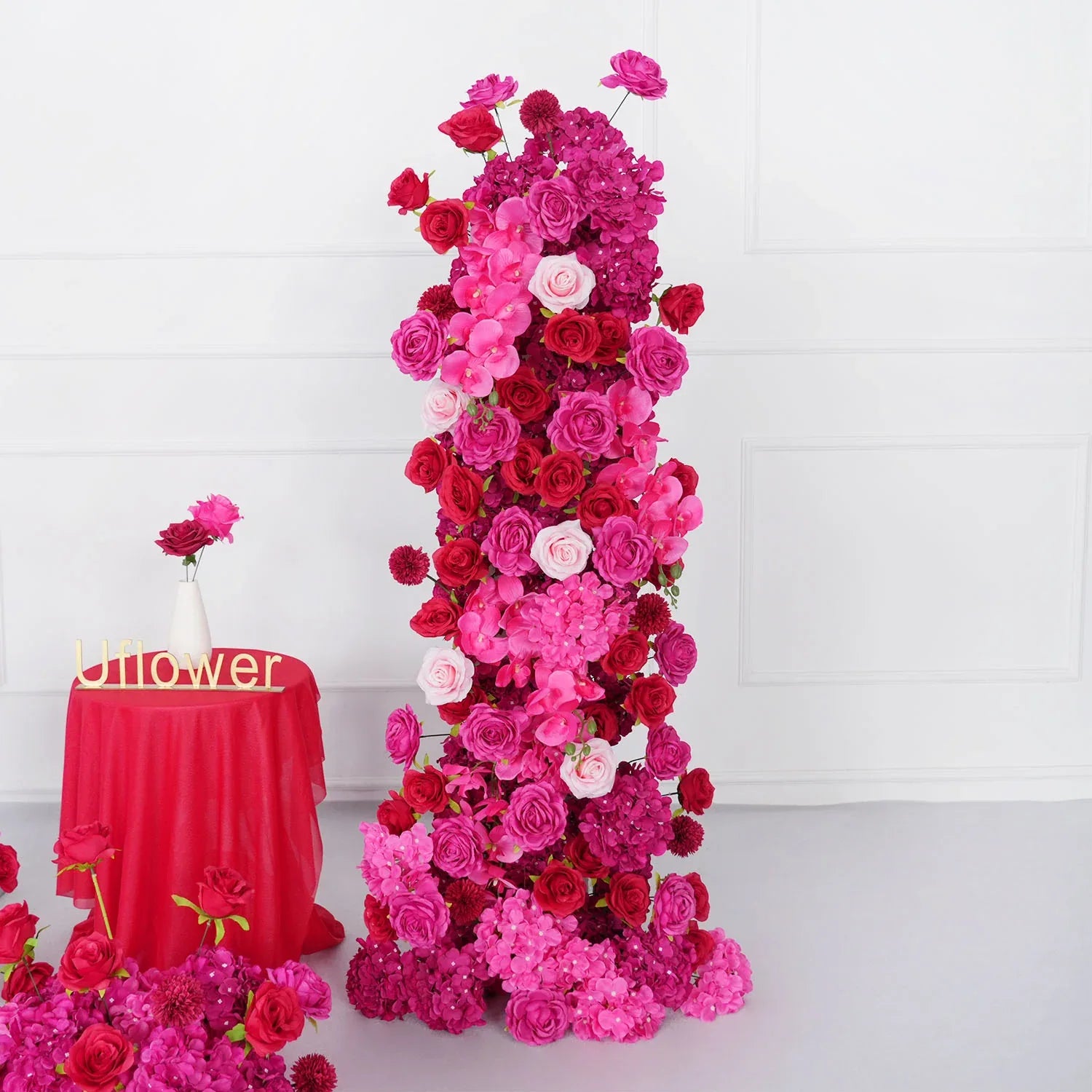 Artificial Rose Red Wedding KT Background Decor Flower Row SET80094 - Uflower