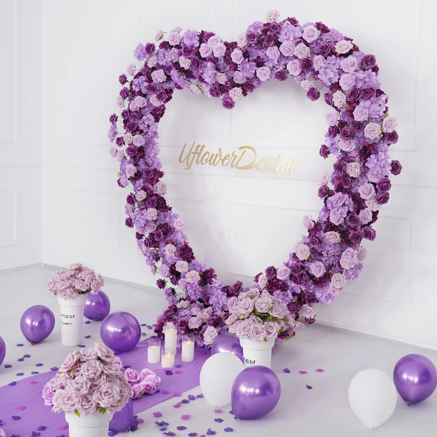 Artificial Purple Rose Heart Arch Wedding Decor SET80065 - Uflower