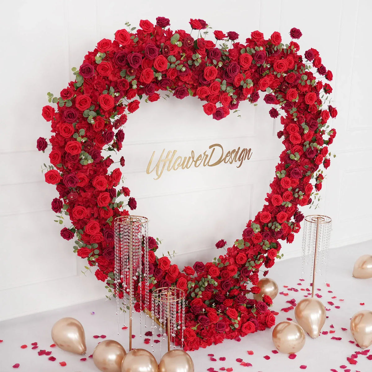 Uflower 2.2m*2.2m Red Rose Wedding Arch Heart Arch Decor SET80056 - Uflower