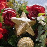 Uflower Christmas Red Gold Flower Wall Luxurious Star & Ball Decorated Floral Backdrop Holiday Party Decor - Uflower