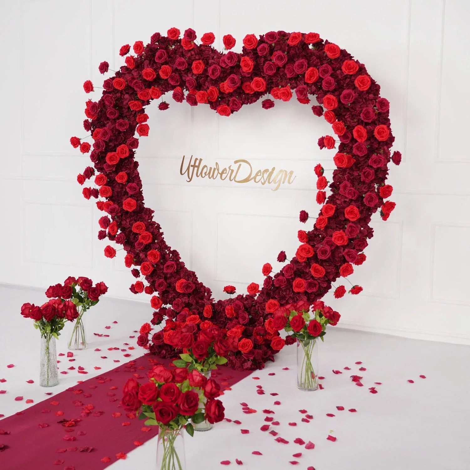 2*2m Rose Red Flower Wall Wedding Decor SET80045-01 - Uflower