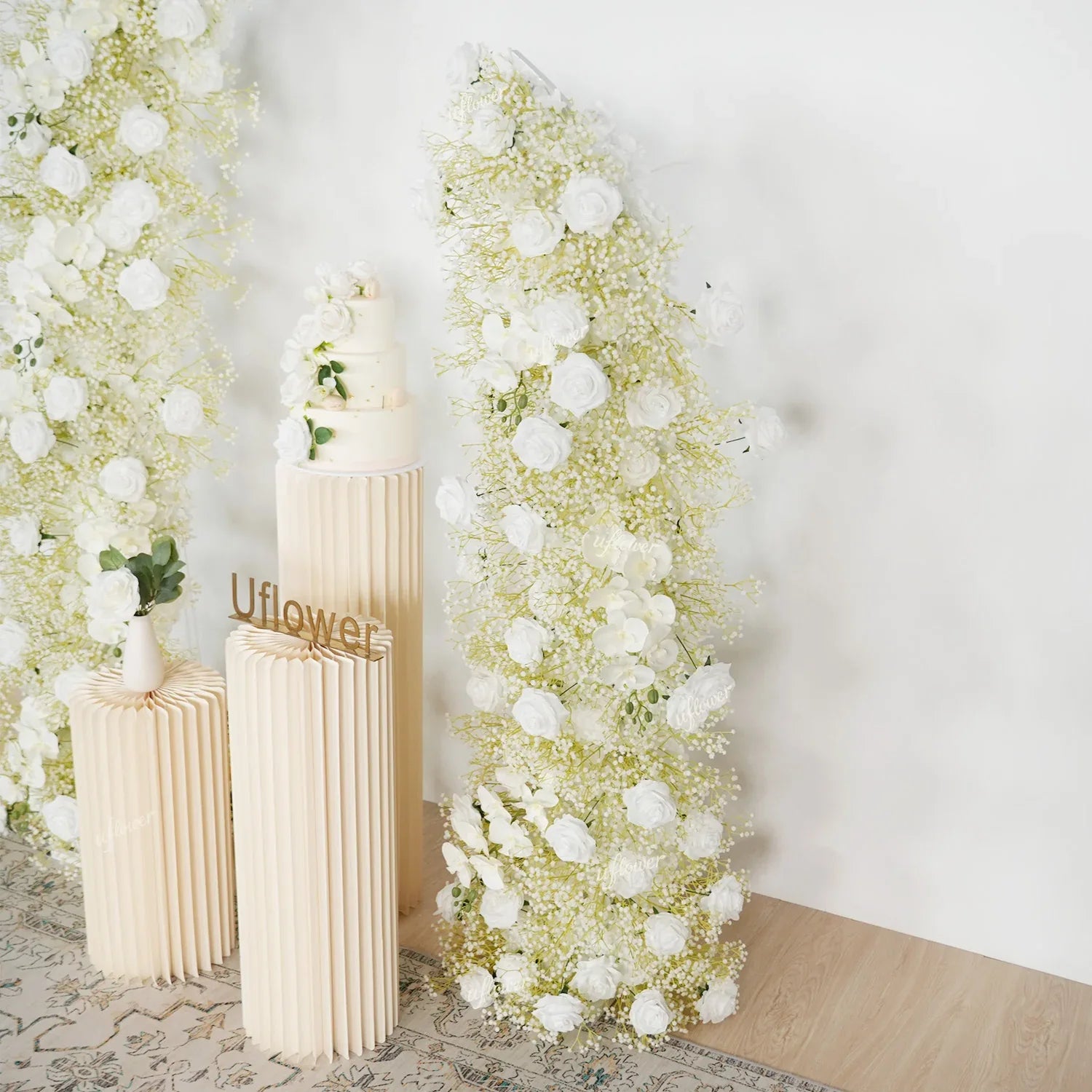 White Flower Row Decor Wedding Backdrop Horn Arch SET80087 - Uflower