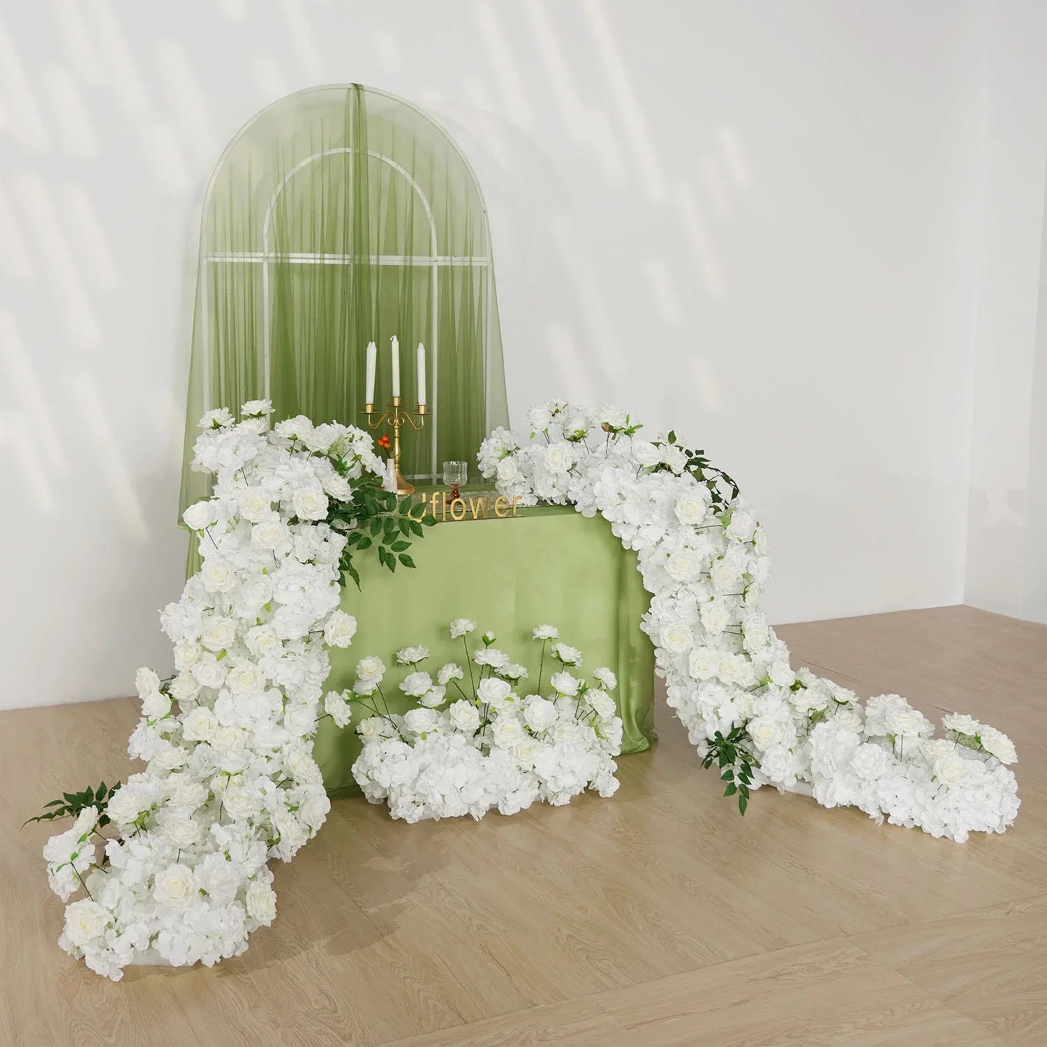 Uflower White Rose Table Runner Sofa Floral Wedding Backdrop Decor SET80120 - Uflower