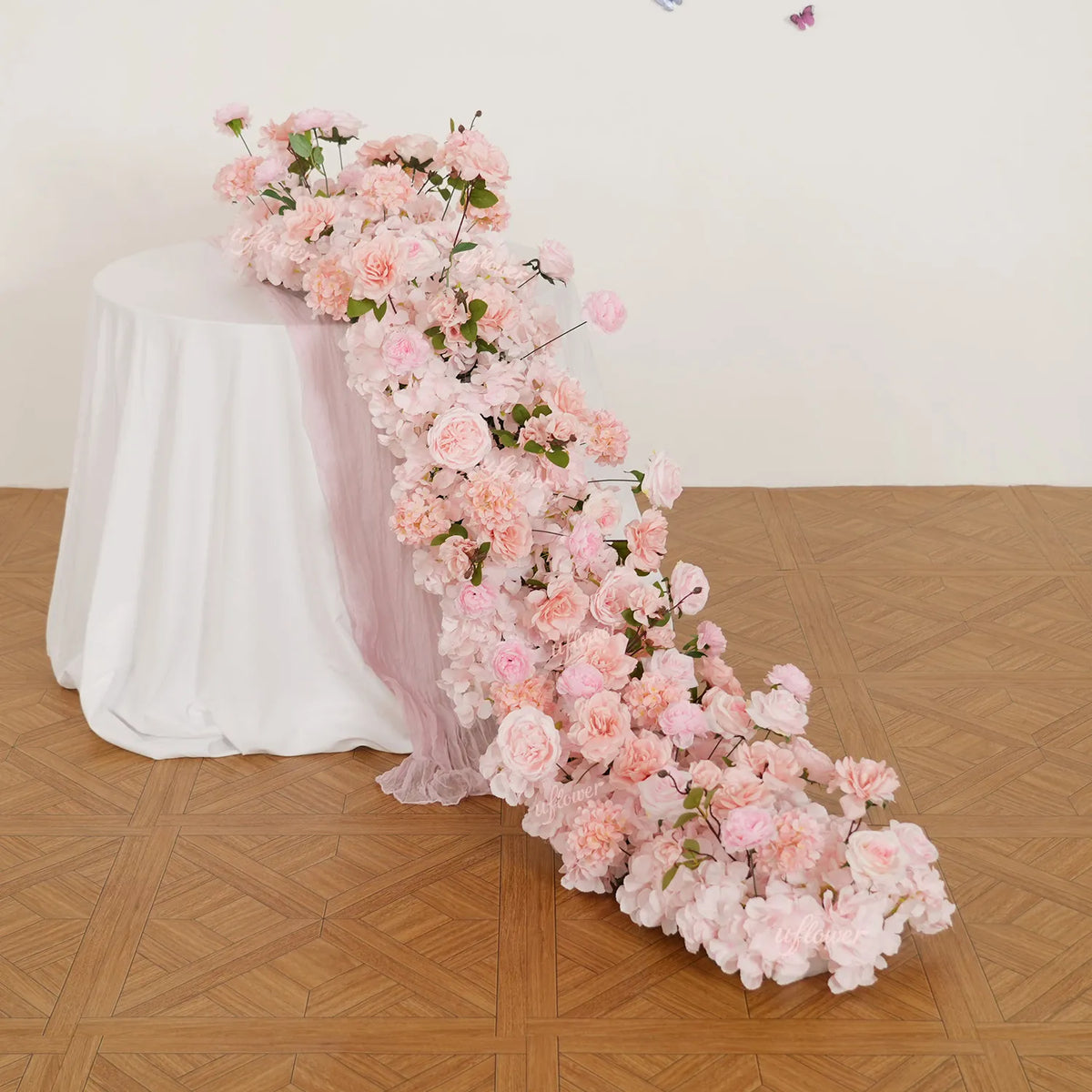 Chemin de table rose Uflower, décor floral de canapé, toile de fond de mariage SET80213