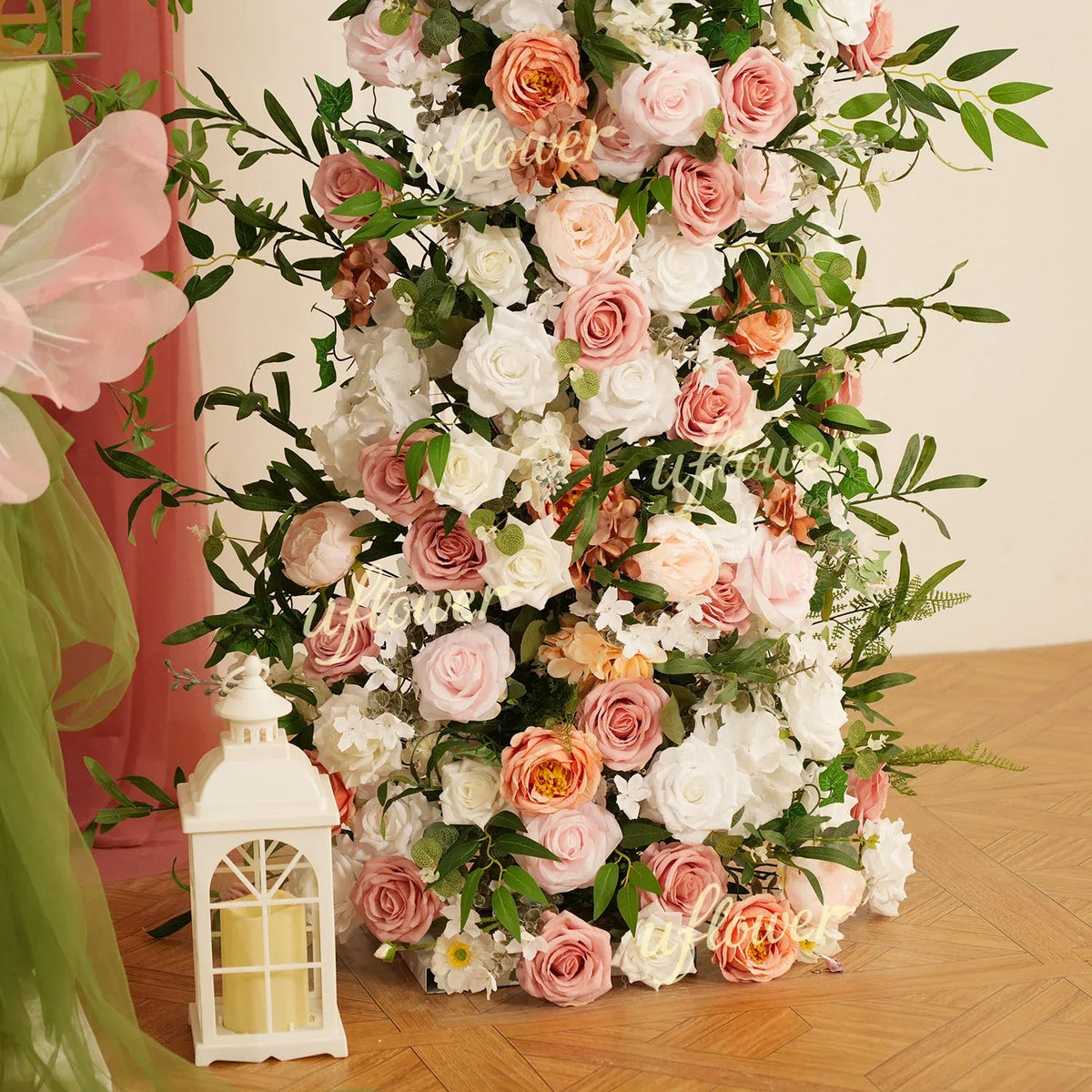 Uflower Blush Pink White Flower Horn Arch Wedding Party Birthday Backdrop Decor SET80191 - Uflower