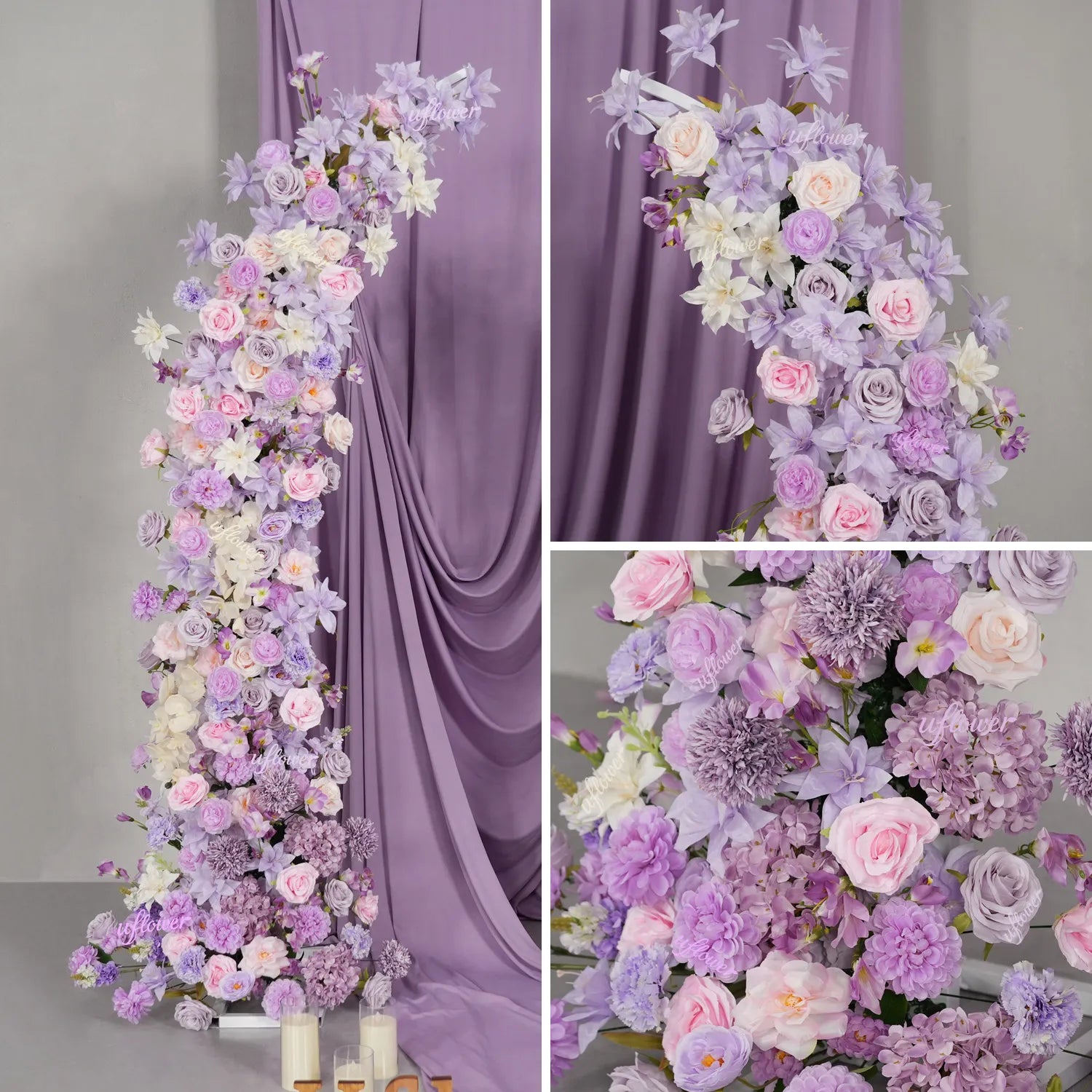 Uflower Purple Floral Horn Arch Wedding Party Backdrop Decor SET80243-01