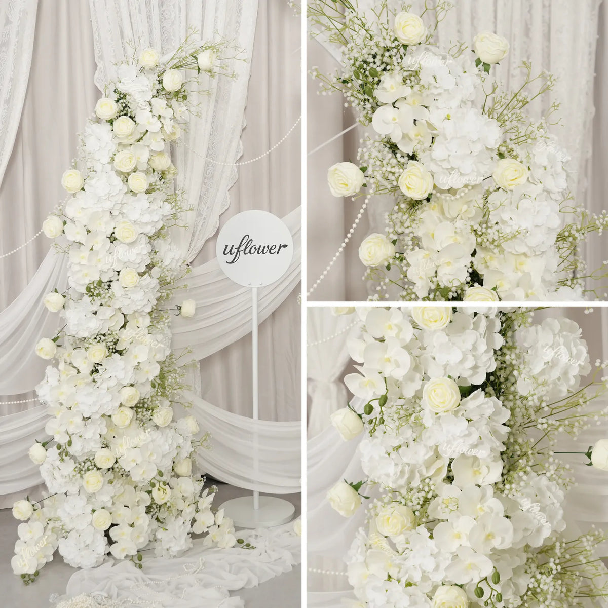 Uflower Gypsophile Blanc Arche Florale Corne Décoration de Toile de Fond pour Fête de Mariage SET80231