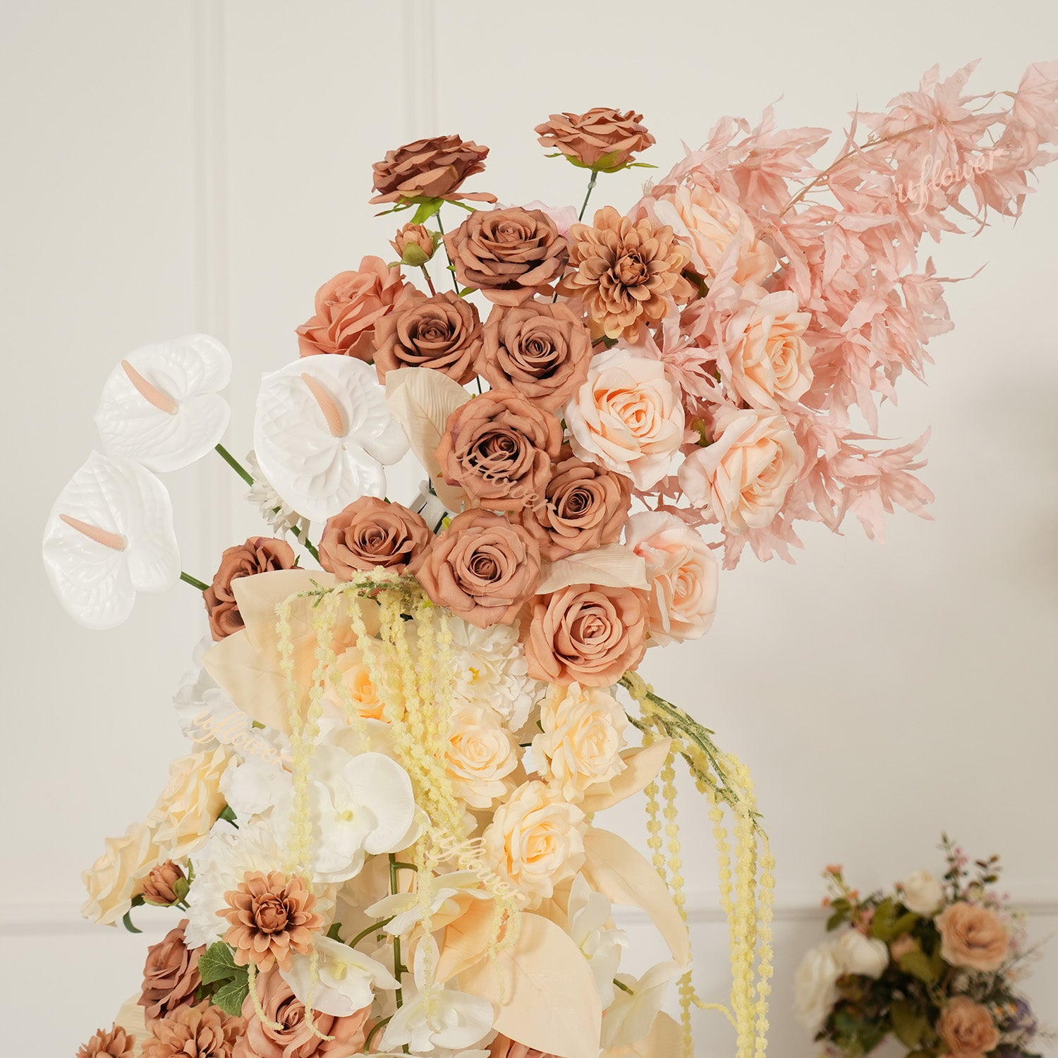 Uflower Terracotta Blush Floral Horn Arch Wedding Party Backdrop Decor SET80222
