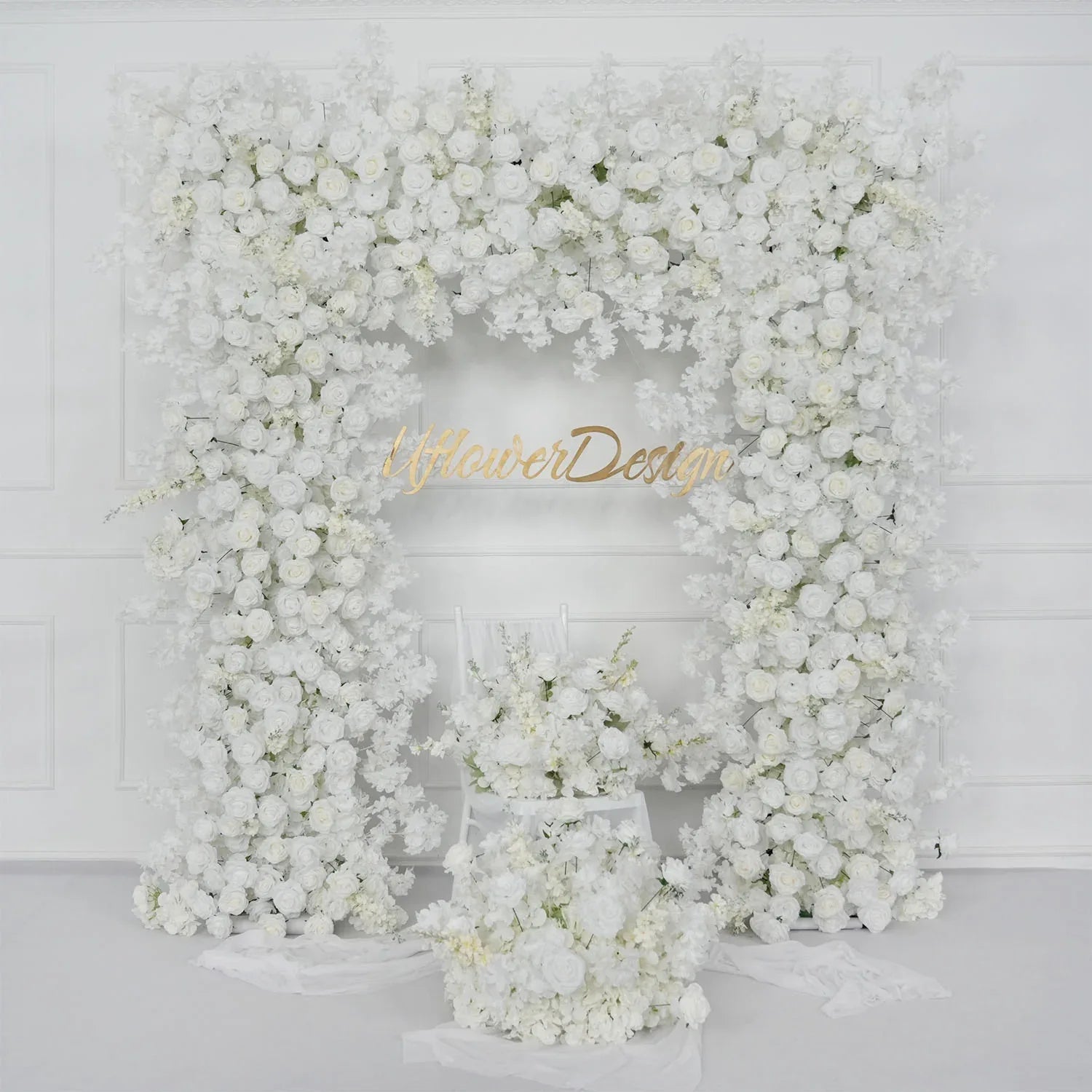 Uflower Artificial White Rose Flower Arrangement Wedding Backdrop Decor Props SET80052-01 - Uflower