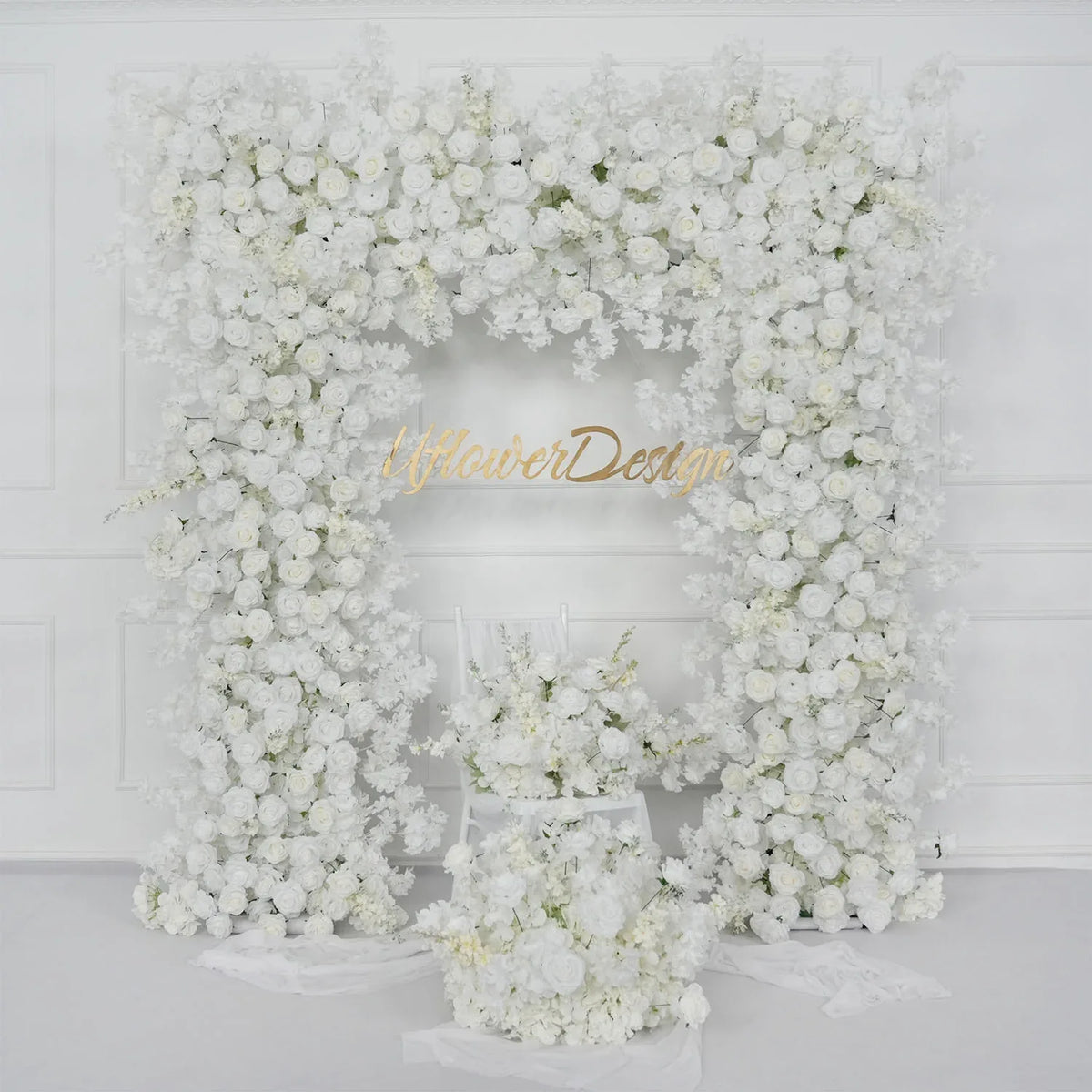 Uflower Artificial White Rose Flower Arrangement Wedding Backdrop Decor Props SET80052-01 - Uflower