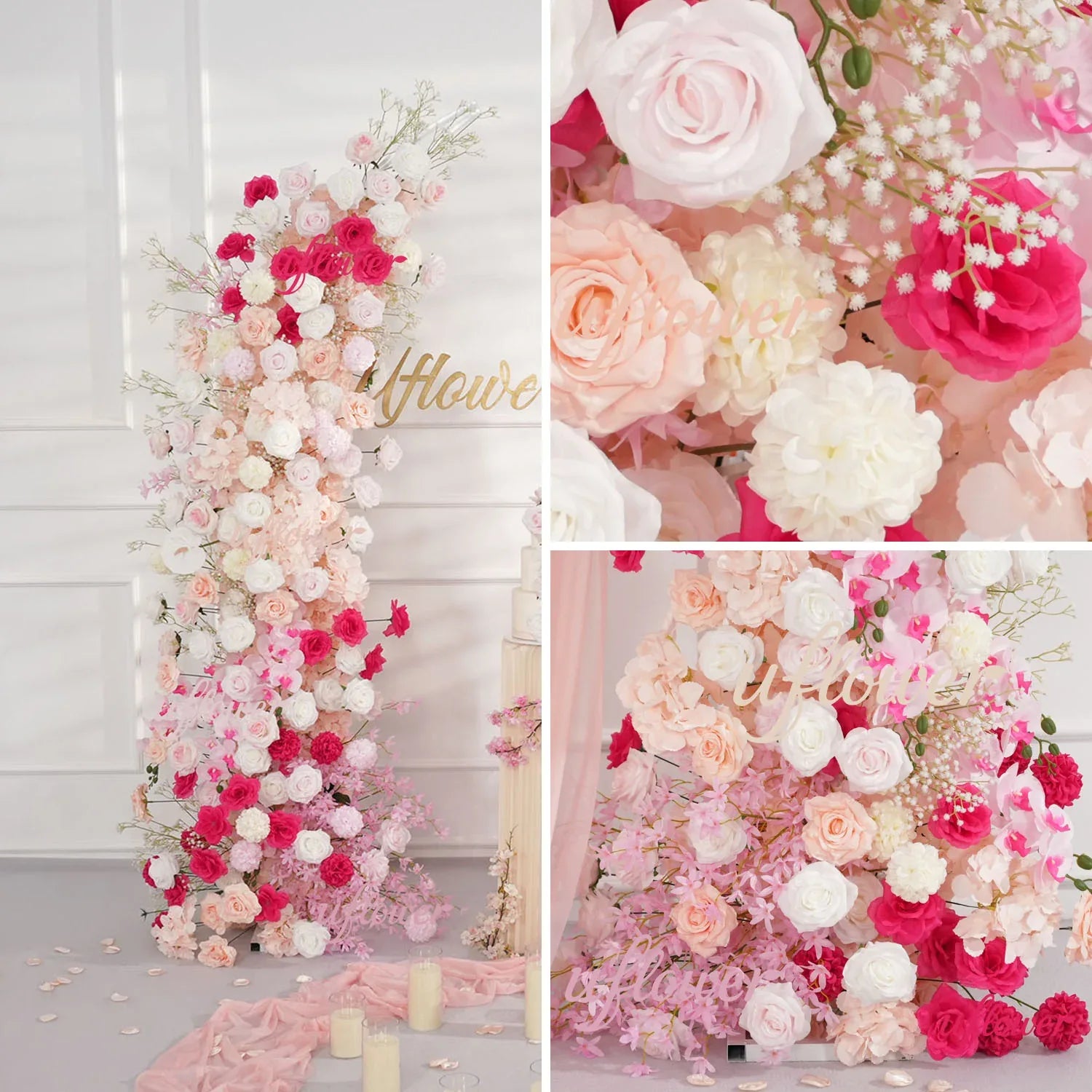 Uflower Pink White Floral Horn Arch Wedding Party Backdrop Decor SET80103-01 - Uflower