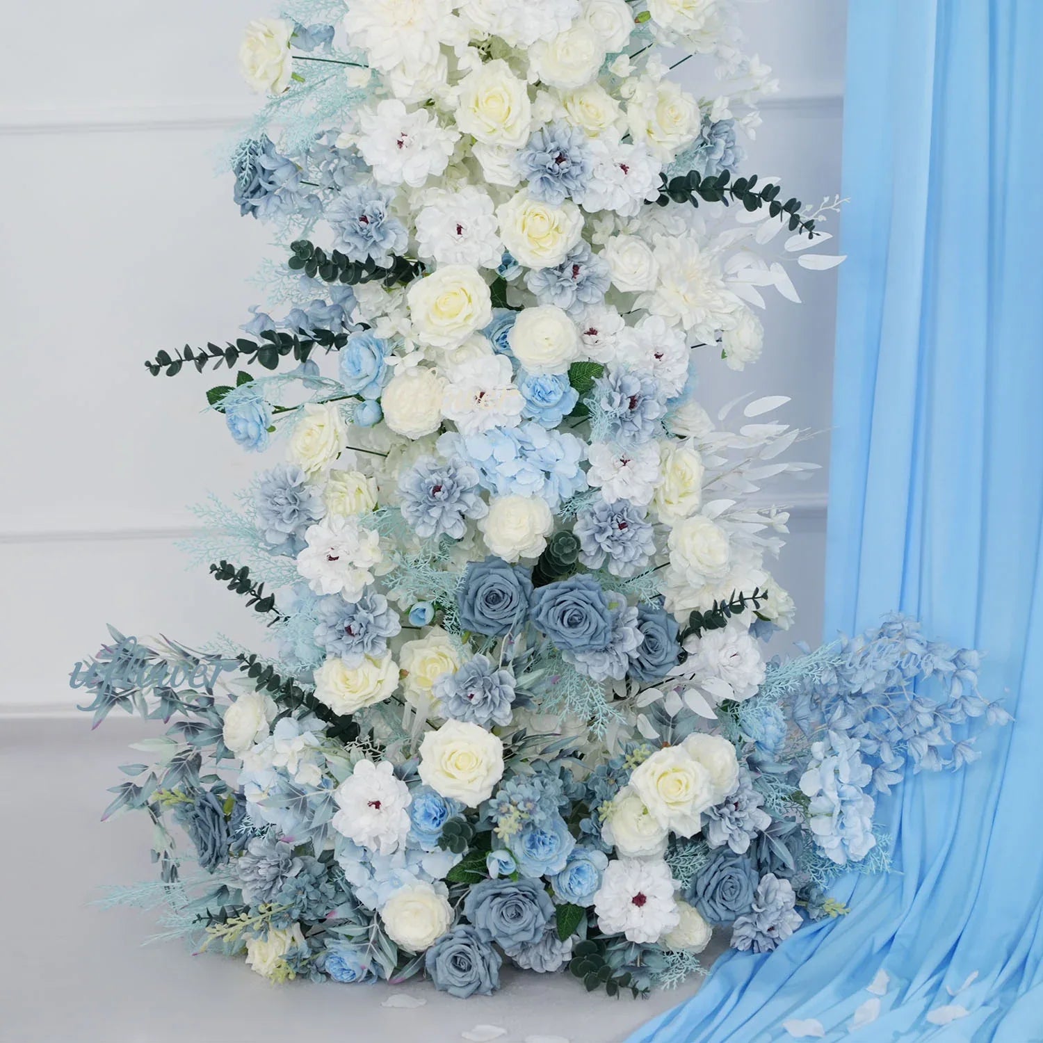 Uflower Blue White Floral Horn Arch Wedding Party Backdrop Decor SET80135 - Uflower