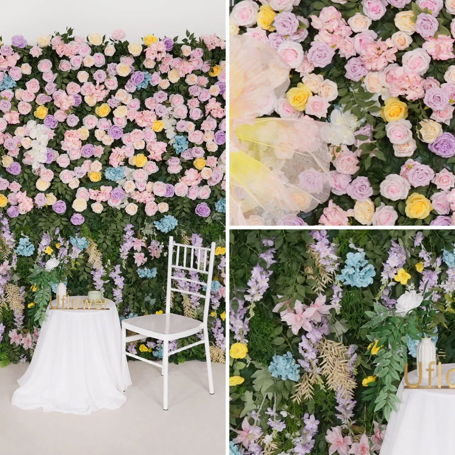 Uflower Flower Wall 3D Purple Pink Rose Floral Backdrop Wedding Party Proposal Decor SET80101 - Uflower