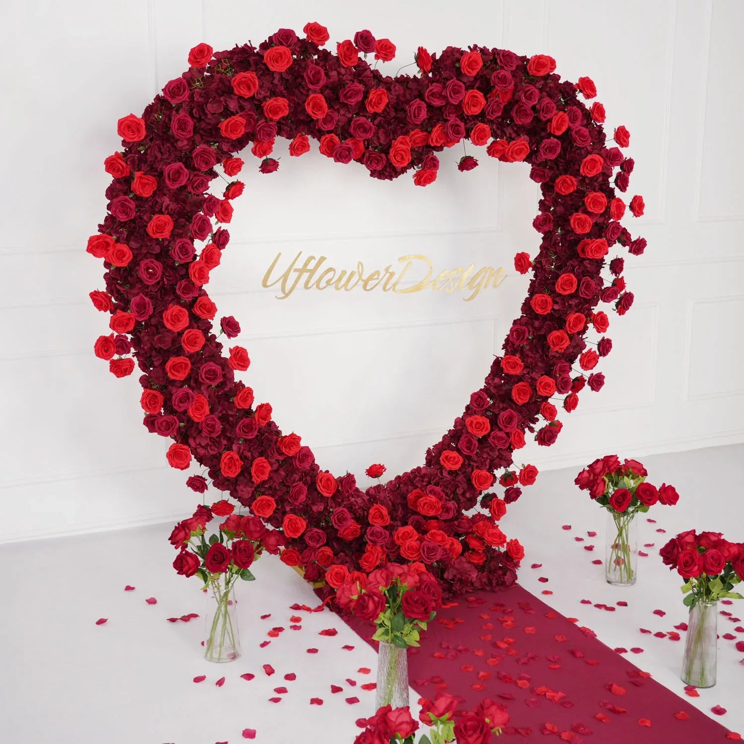 2*2m Rose Red Flower Wall Wedding Decor SET80045-01 - Uflower