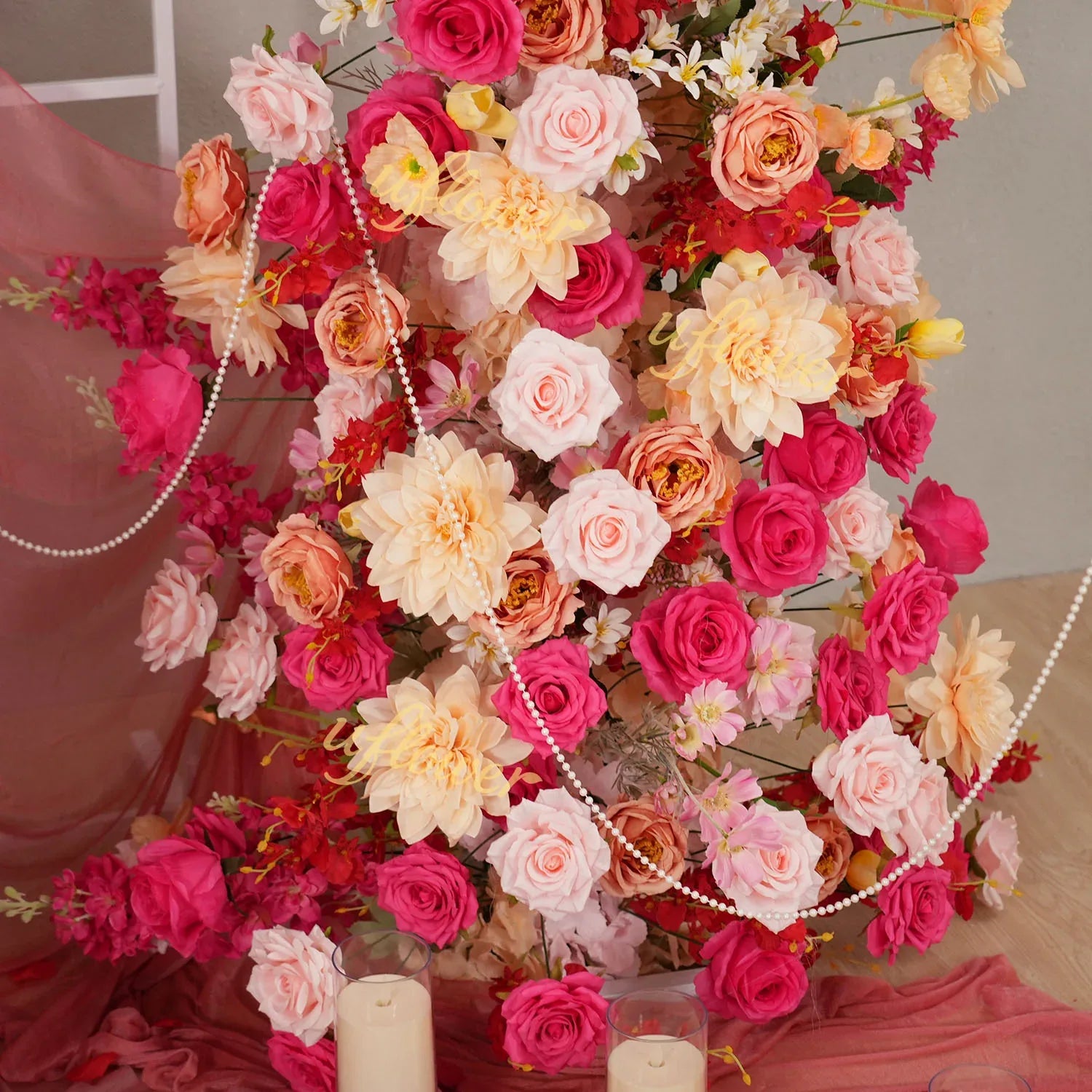 Uflower Champagne Pink Flower Horn Arch Wedding Party Birthday Backdrop Decor SET80176-02 - Uflower