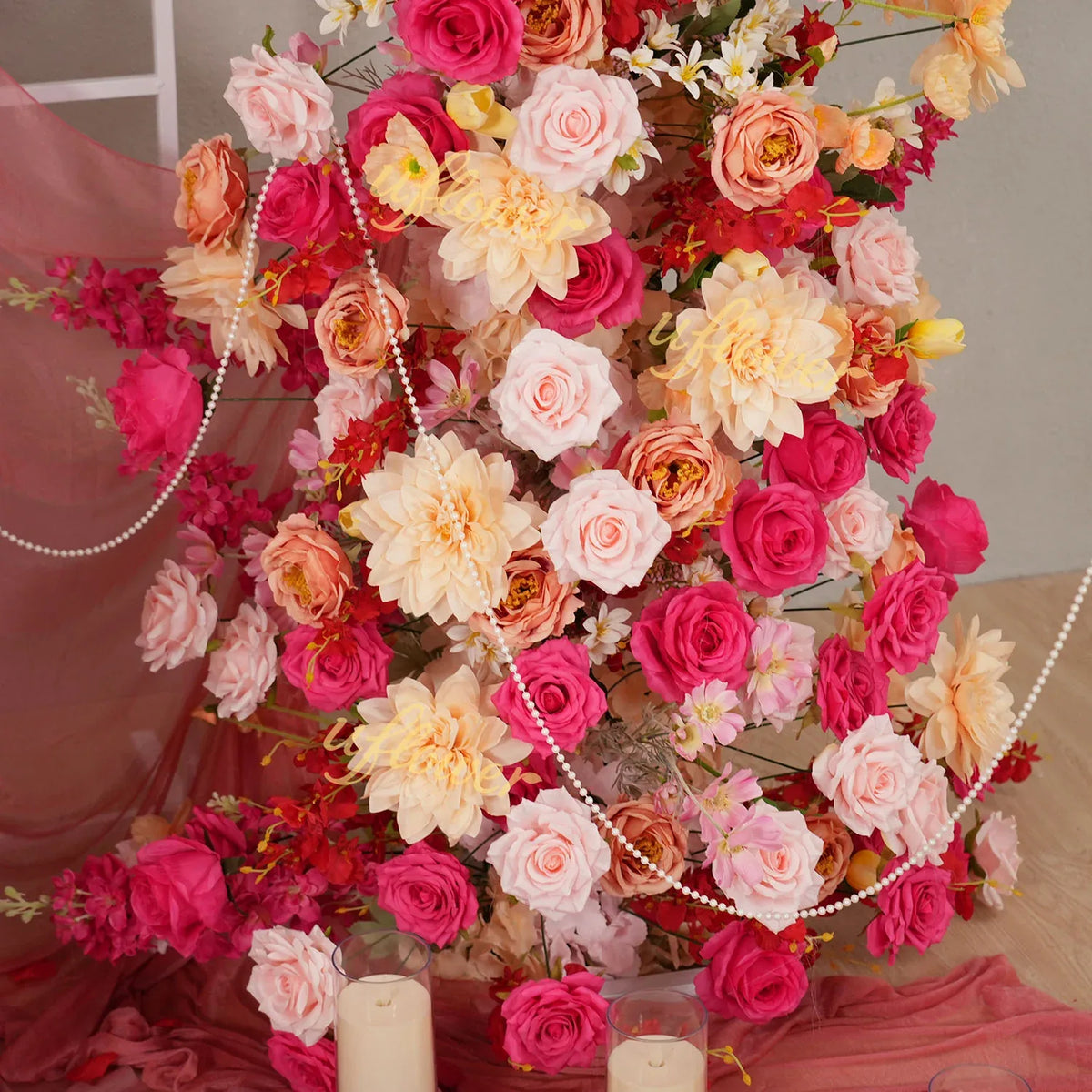 Uflower Champagne Pink Flower Horn Arch Wedding Party Birthday Backdrop Decor SET80176-02 - Uflower