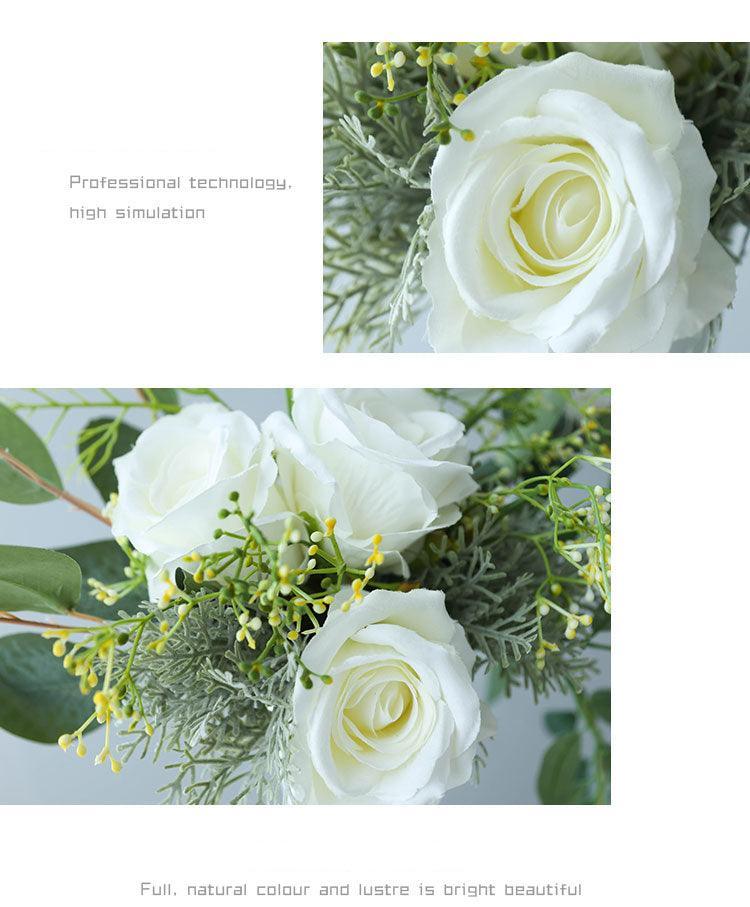 White simulated velvet rose bouquet desktop decoration - Uflower