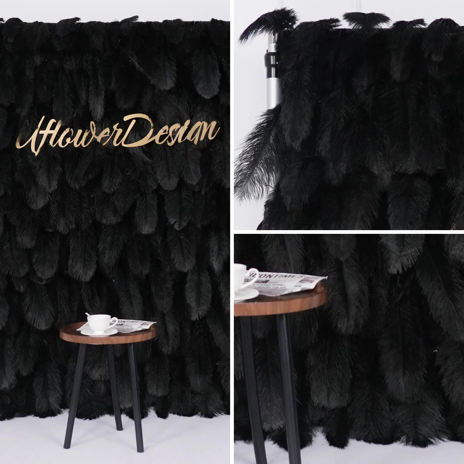 Uflower Artificial Black 5D Flower Wall Wedding Backdrop Deco Birthday Party SET80102 - Uflower
