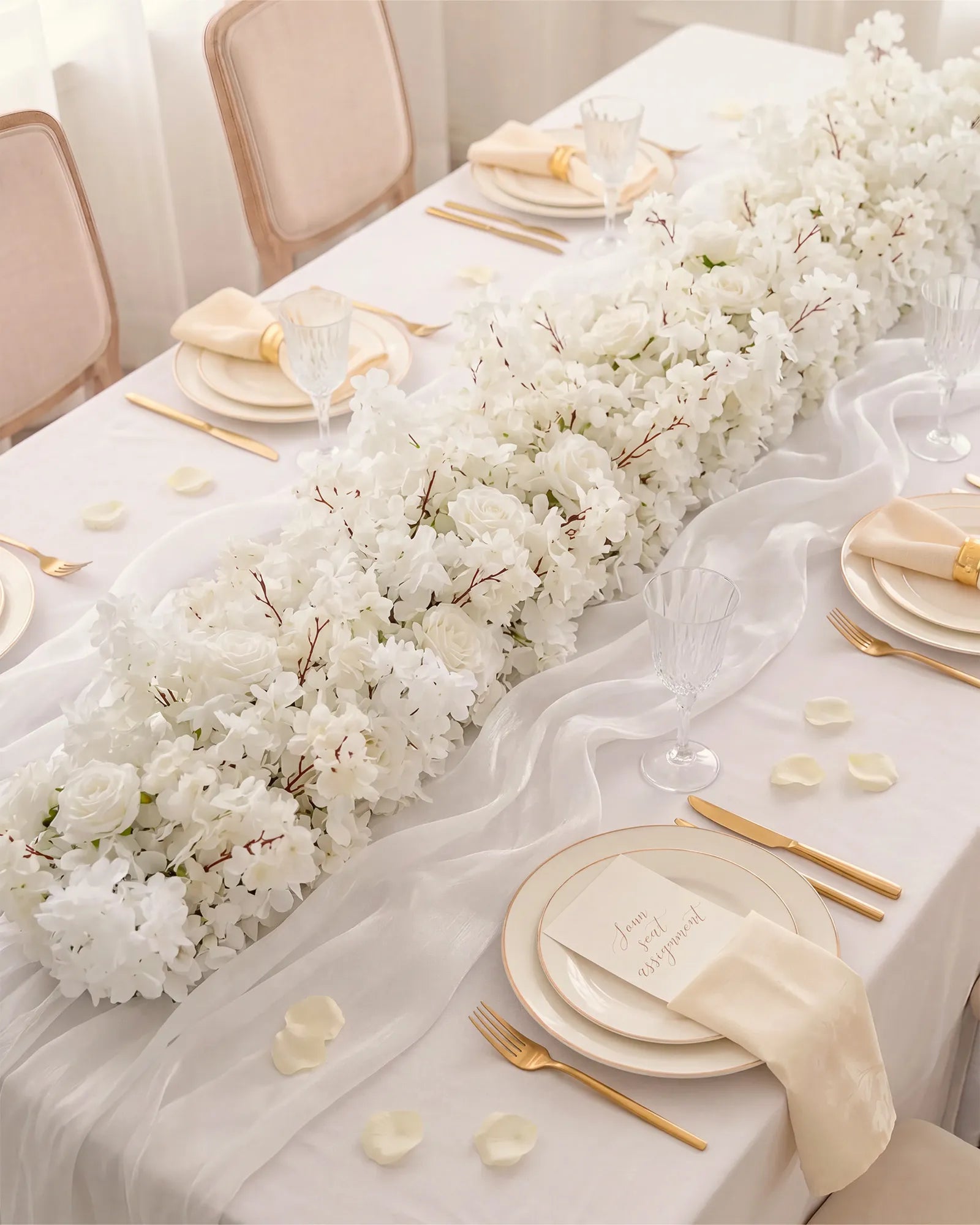 Uflower 200cm White Rose & Sakura Blossom Flower Row with Drapes MC89001-02