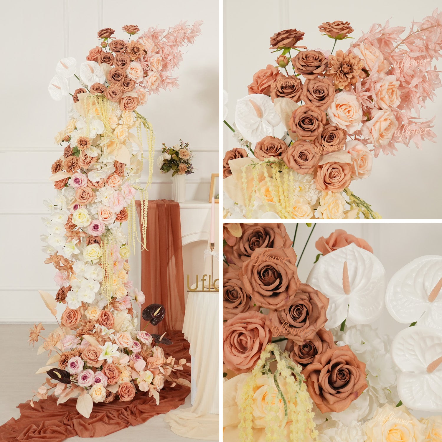 Uflower Terracotta Blush Floral Horn Arch Wedding Party Backdrop Decor SET80222